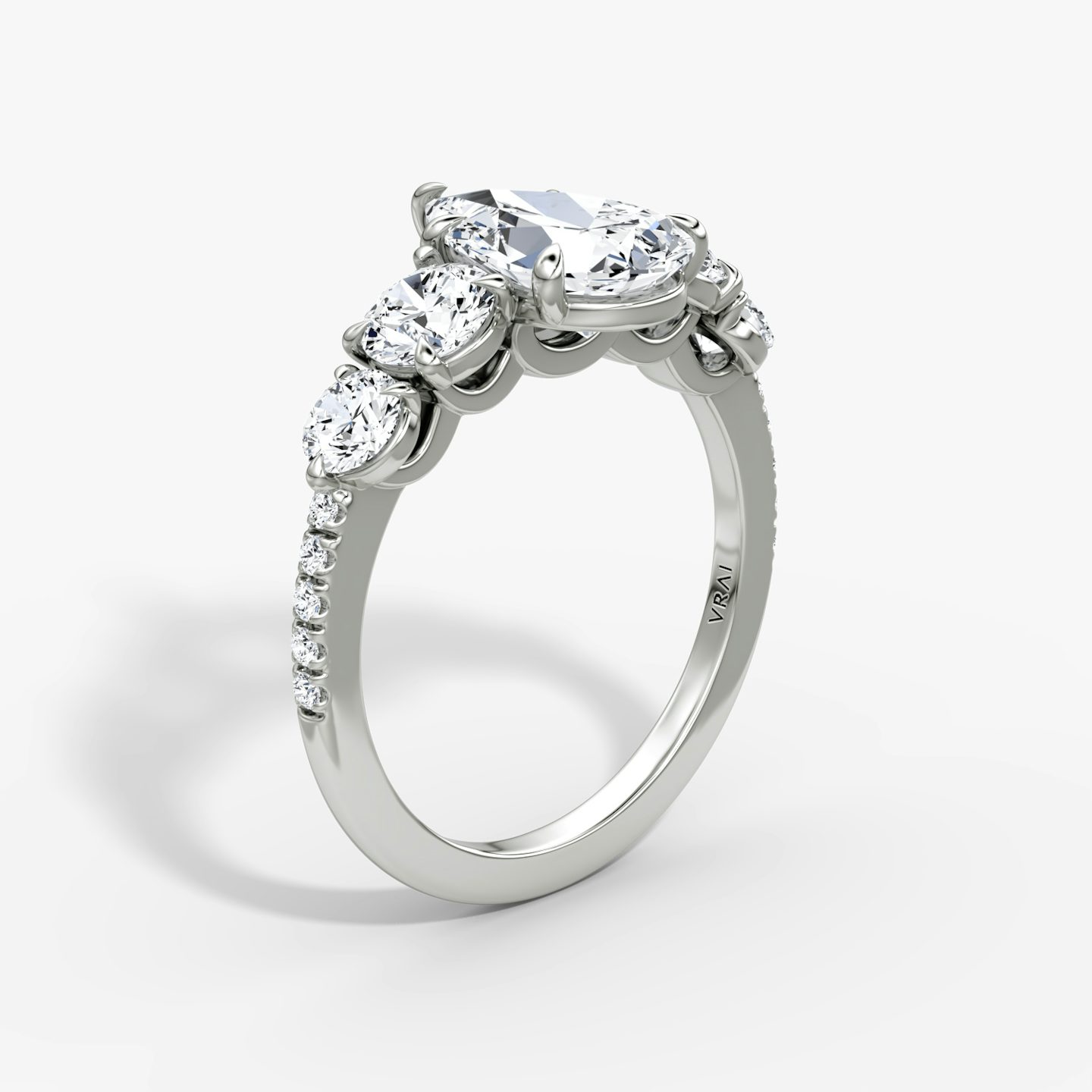 The Signature Five Stone | Pear | 18k | White Gold | bandAccent: Pavé | diamondOrientation: vertical | caratWeight: other