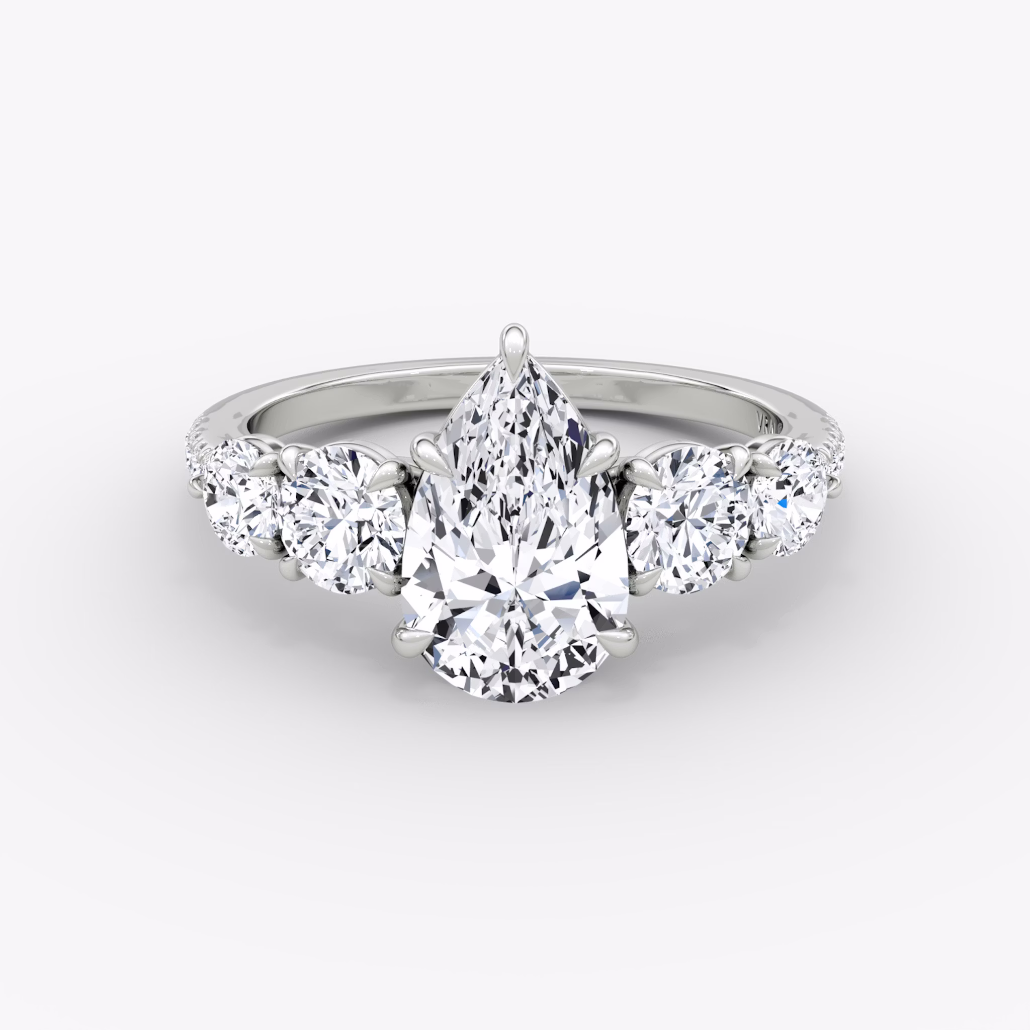 The Signature Five Stone | Pear | 18k | White Gold | bandAccent: Pavé | diamondOrientation: vertical | caratWeight: other