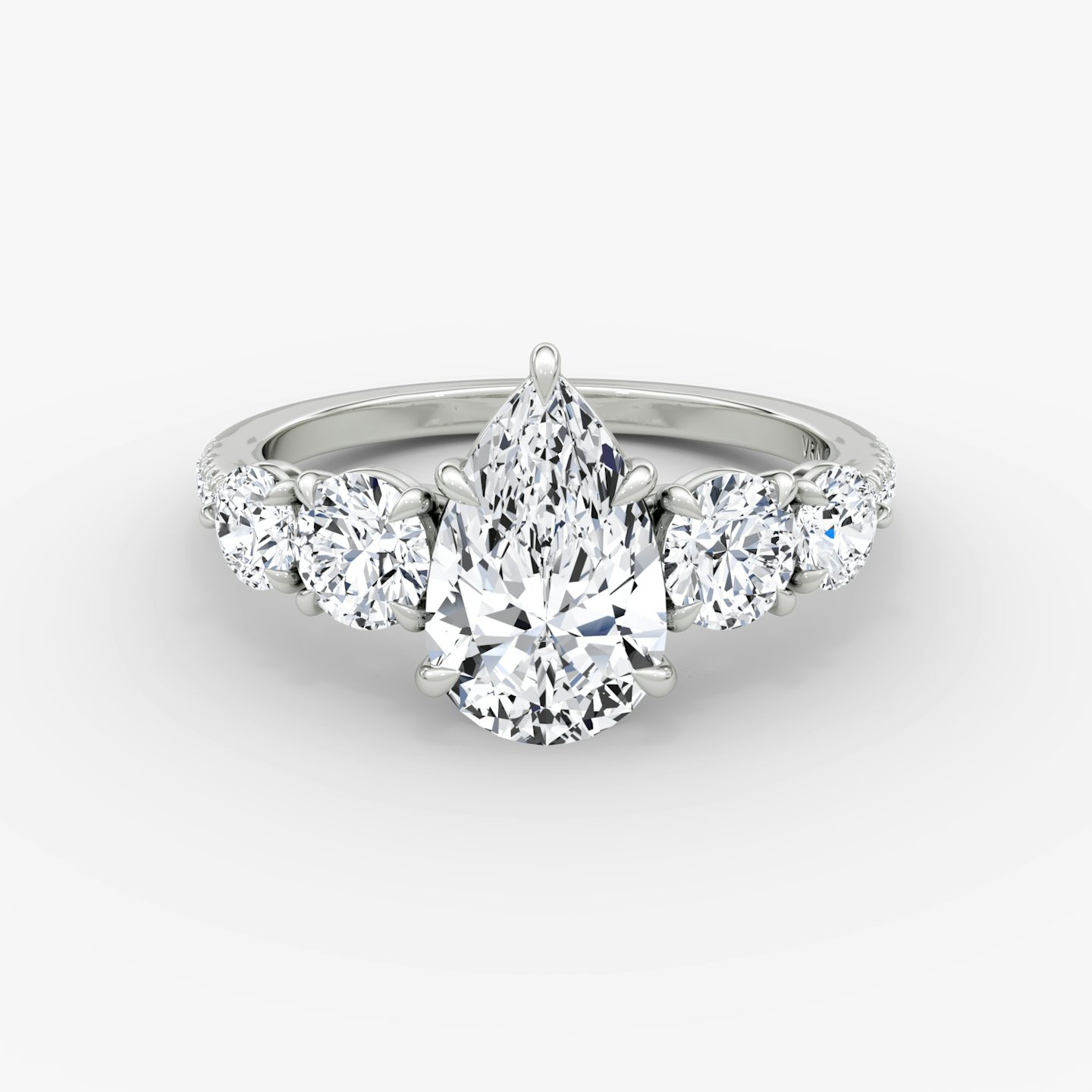 The Signature Five Stone | Pear | 18k | White Gold | bandAccent: Pavé | diamondOrientation: vertical | caratWeight: other