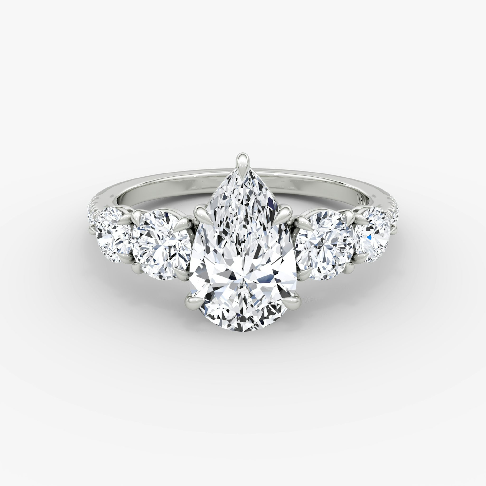 The Signature Five Stone | Pear | 18k | White Gold | bandAccent: Pavé | diamondOrientation: vertical | caratWeight: other