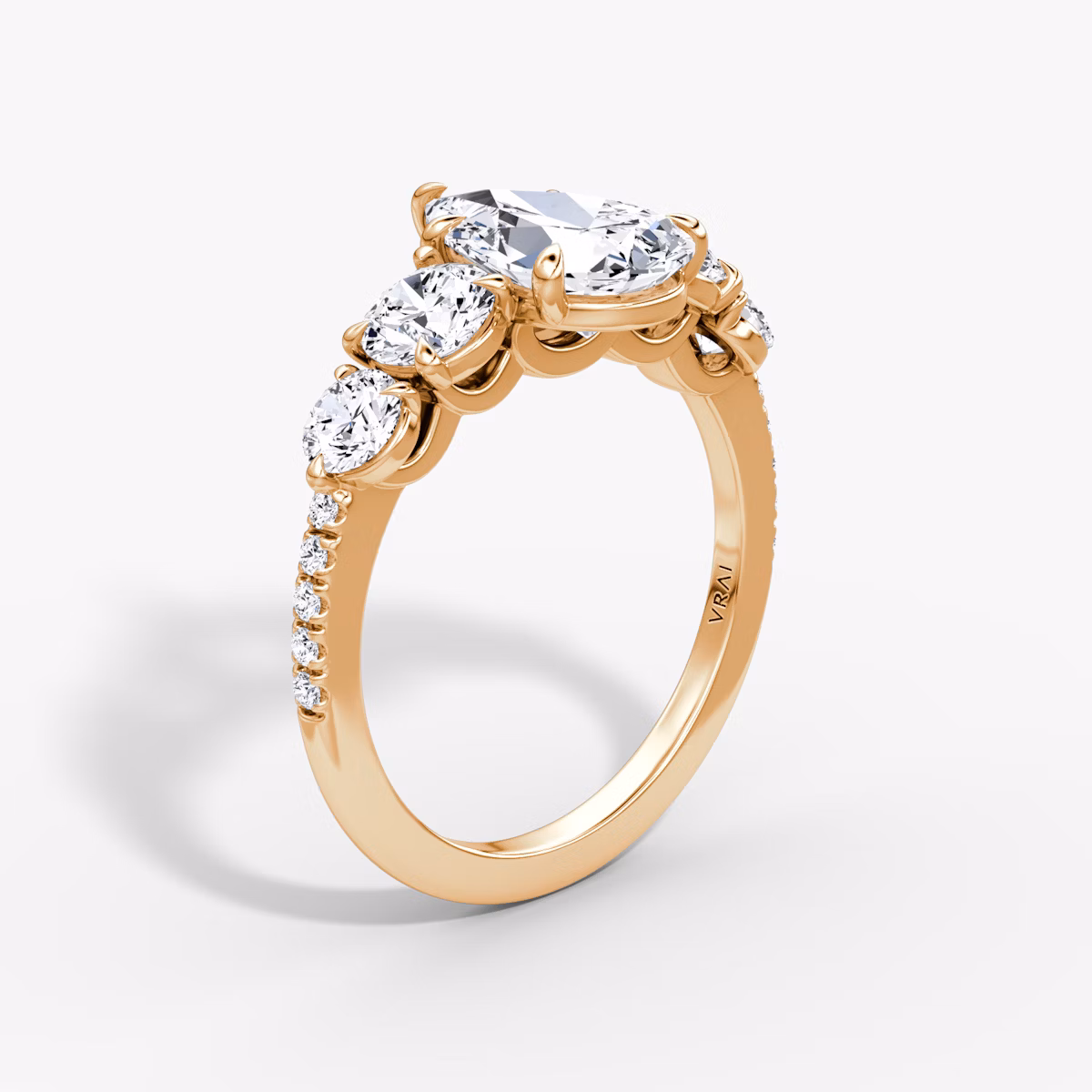 The Signature Five Stone | Pear | 14k | Rose Gold | bandAccent: Pavé | diamondOrientation: vertical | caratWeight: other