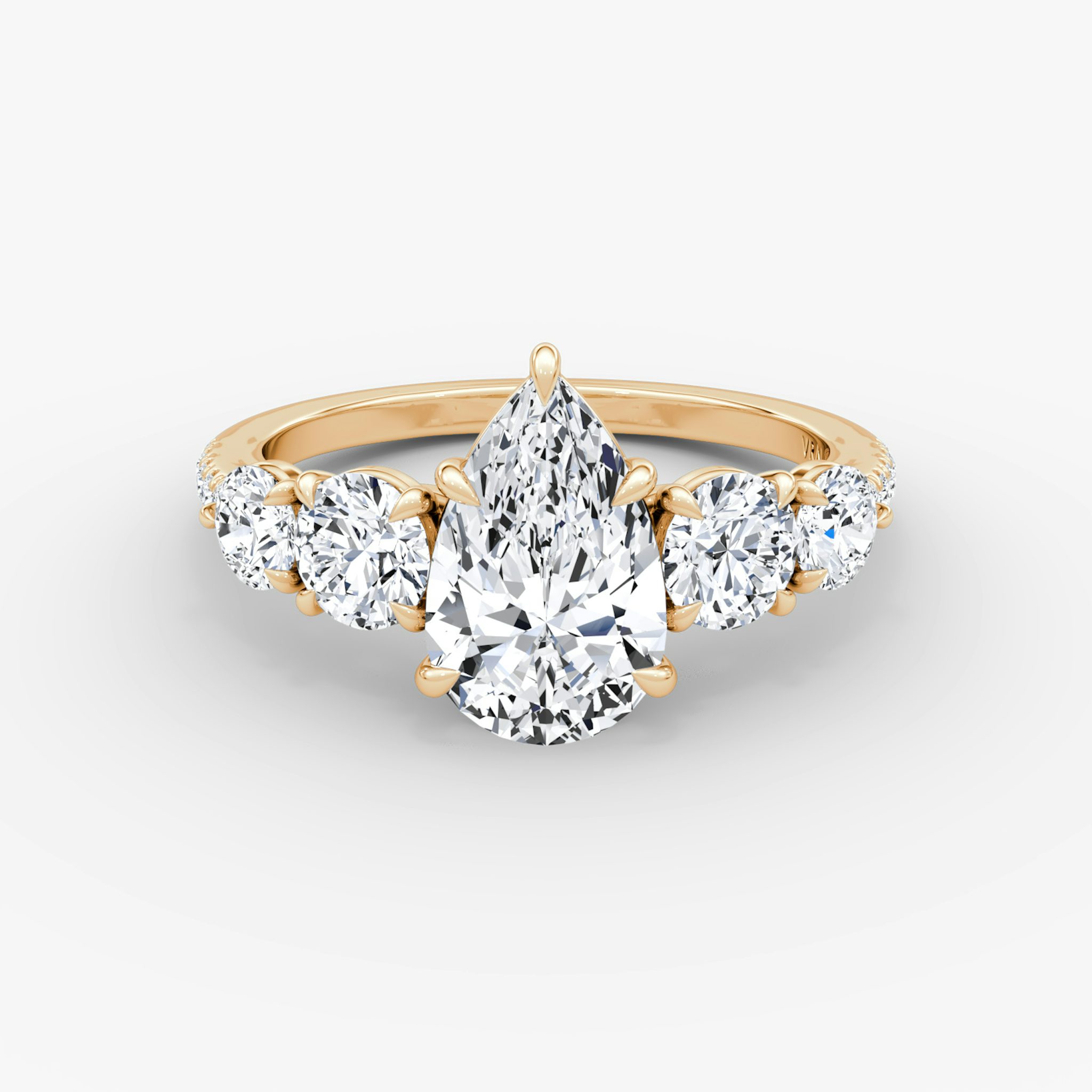 The Signature Five Stone | Pear | 14k | Rose Gold | bandAccent: Pavé | diamondOrientation: vertical | caratWeight: other