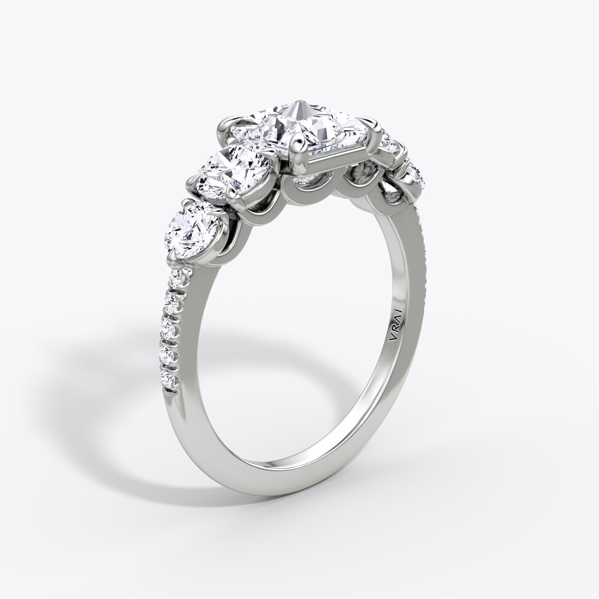The Signature Five Stone | Princess | 18k | White Gold | bandAccent: Pavé | diamondOrientation: vertical | caratWeight: other