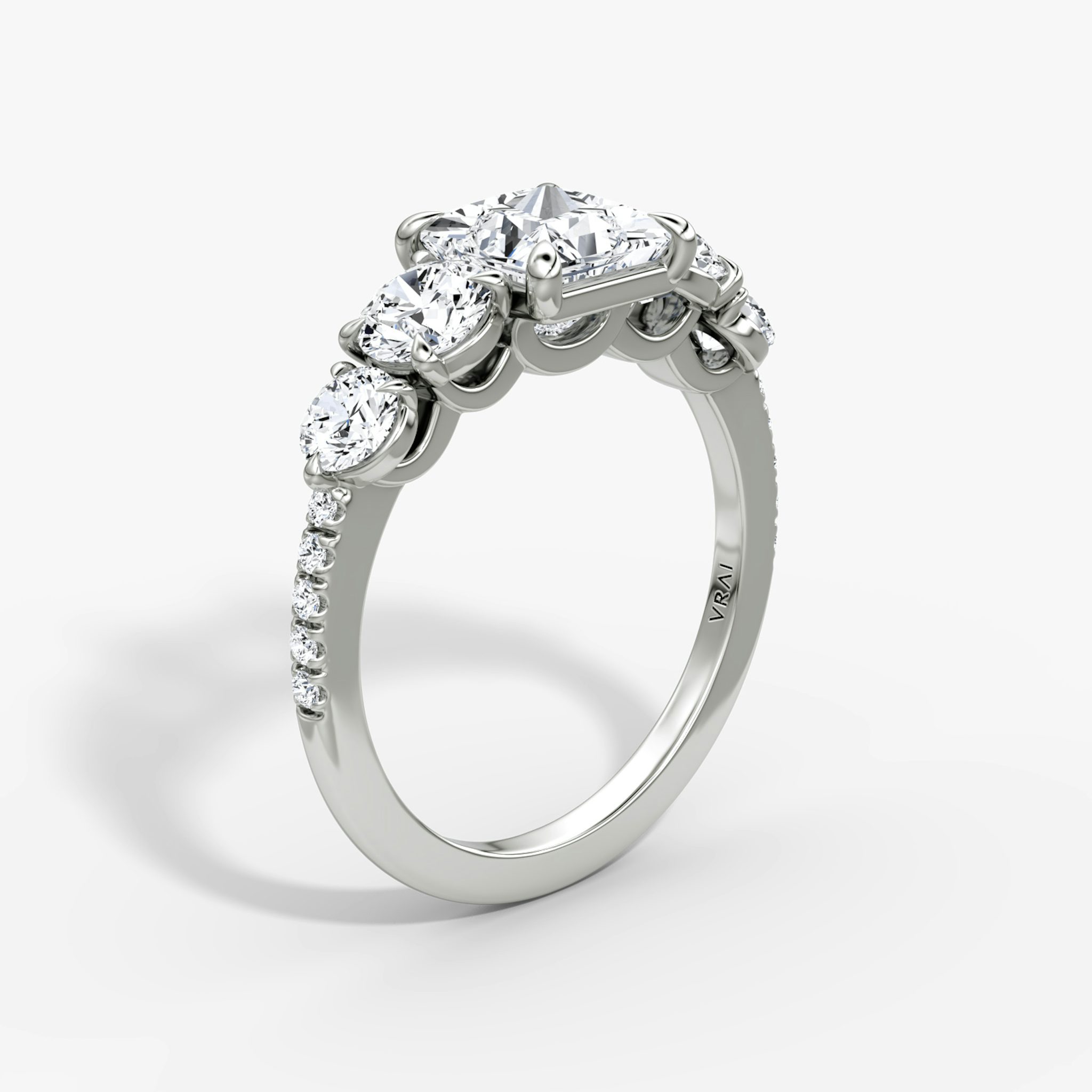 The Signature Five Stone | Princess | 18k | White Gold | bandAccent: Pavé | diamondOrientation: vertical | caratWeight: other
