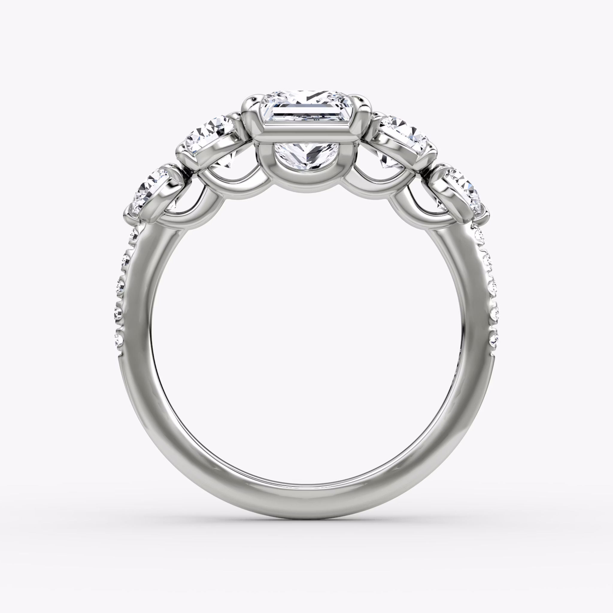 The Signature Five Stone | Princess | 18k | White Gold | bandAccent: Pavé | diamondOrientation: vertical | caratWeight: other