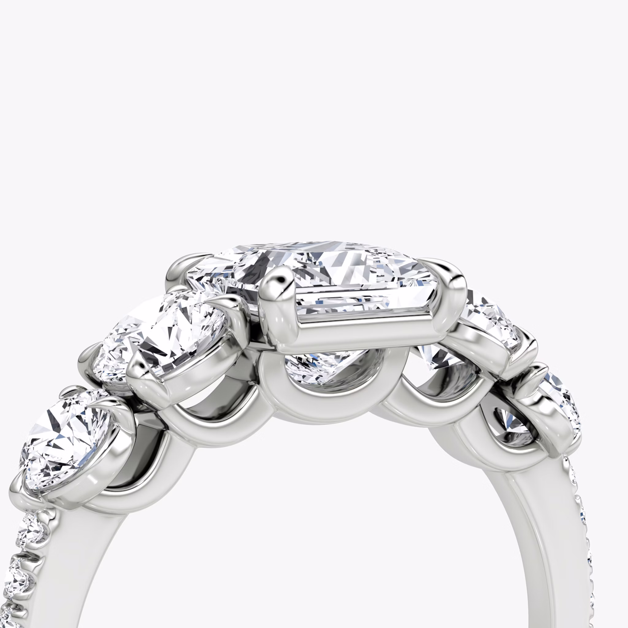 The Signature Five Stone | Princess | 18k | White Gold | bandAccent: Pavé | diamondOrientation: vertical | caratWeight: other