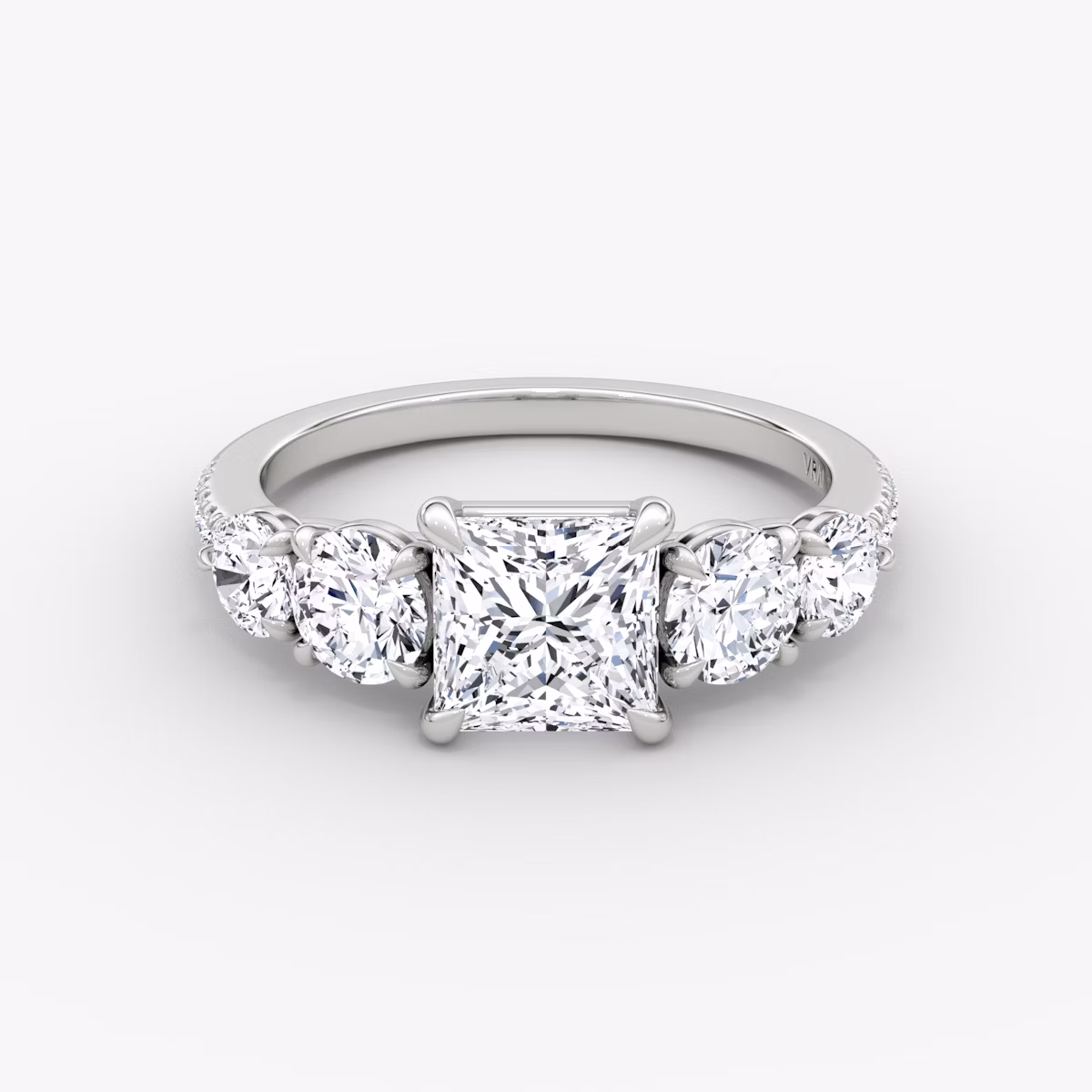 The Signature Five Stone | Princess | 18k | White Gold | bandAccent: Pavé | diamondOrientation: vertical | caratWeight: other