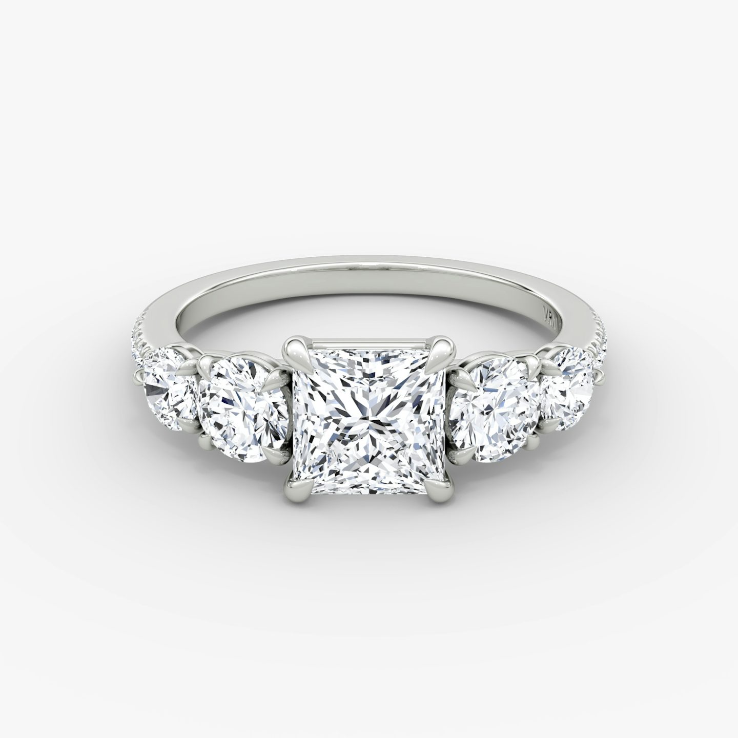 The Signature Five Stone | Princess | 18k | White Gold | bandAccent: Pavé | diamondOrientation: vertical | caratWeight: other