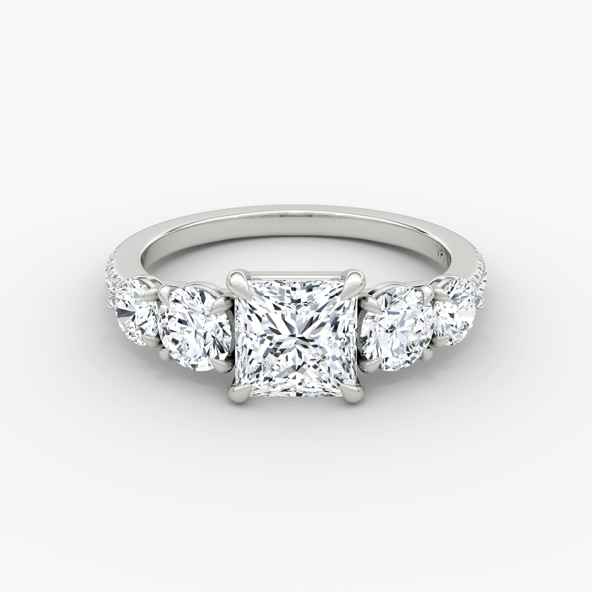 The Signature Five Stone | Princess | 18k | White Gold | bandAccent: Pavé | diamondOrientation: vertical | caratWeight: other