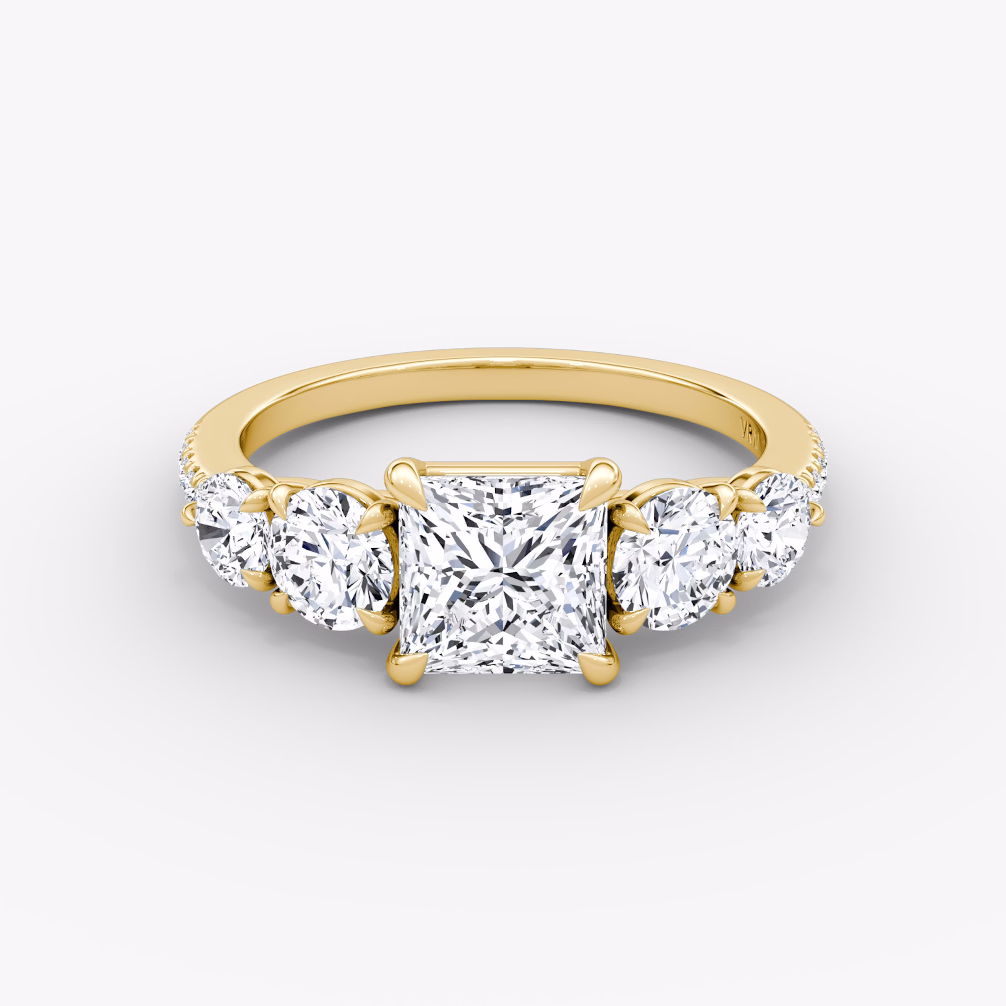 The Signature Five Stone | Princess | 18k | Yellow Gold | bandAccent: Pavé | diamondOrientation: vertical | caratWeight: other