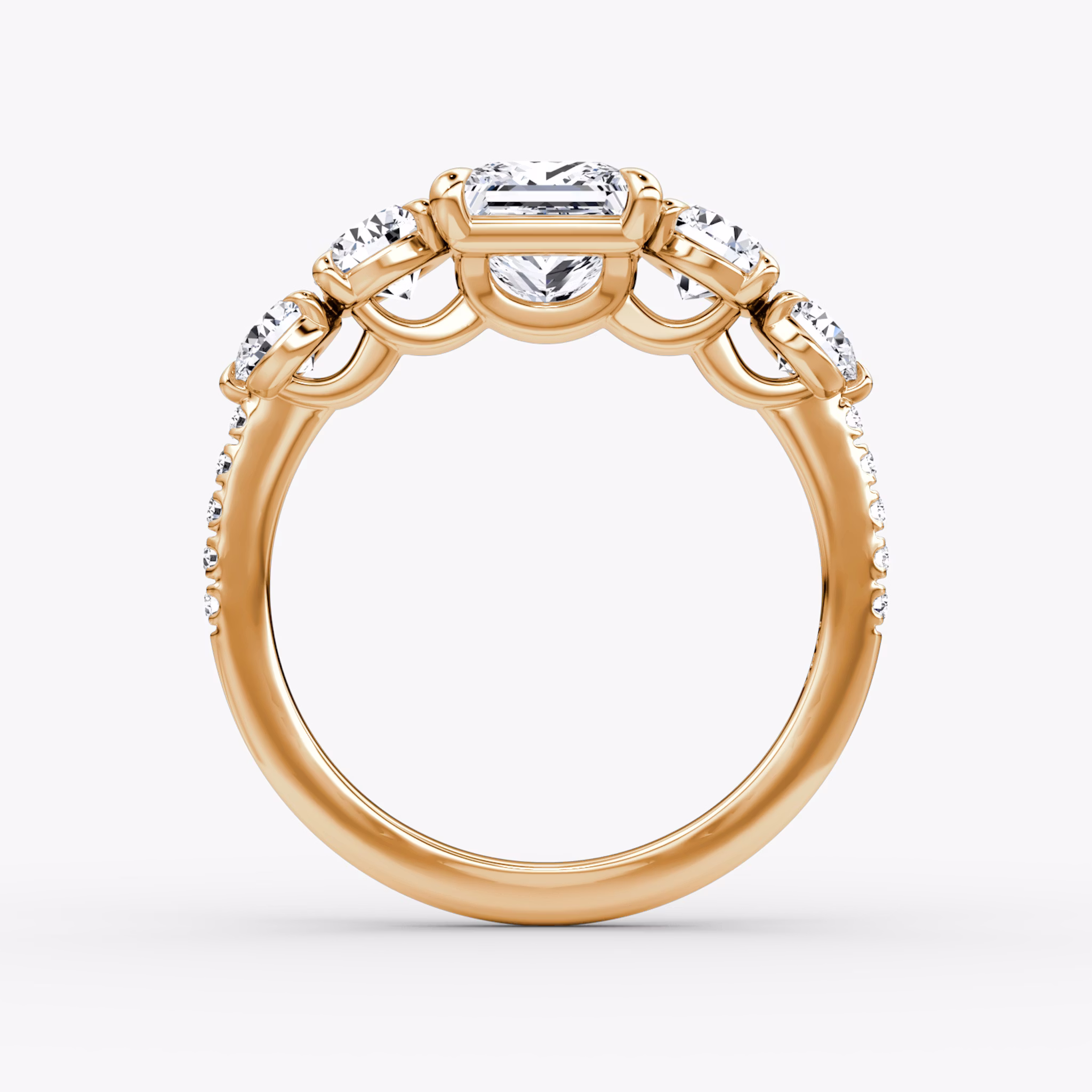 The Signature Five Stone | Princess | 14k | Rose Gold | bandAccent: Pavé | diamondOrientation: vertical | caratWeight: other