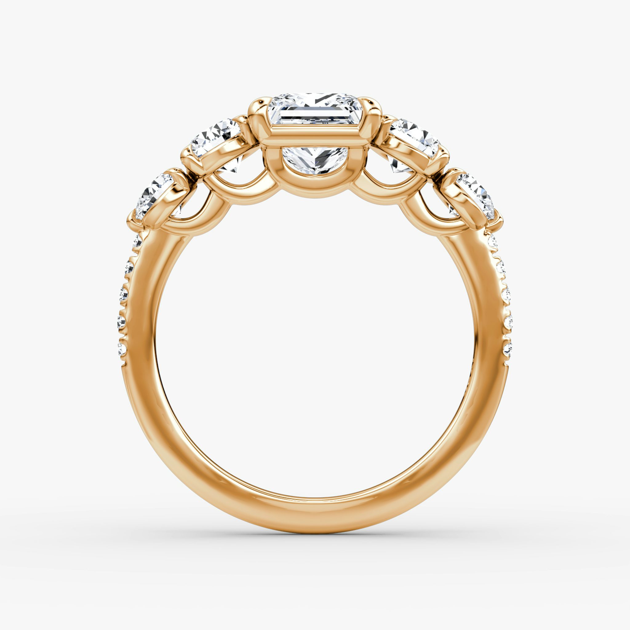 The Signature Five Stone | Princess | 14k | Rose Gold | bandAccent: Pavé | diamondOrientation: vertical | caratWeight: other