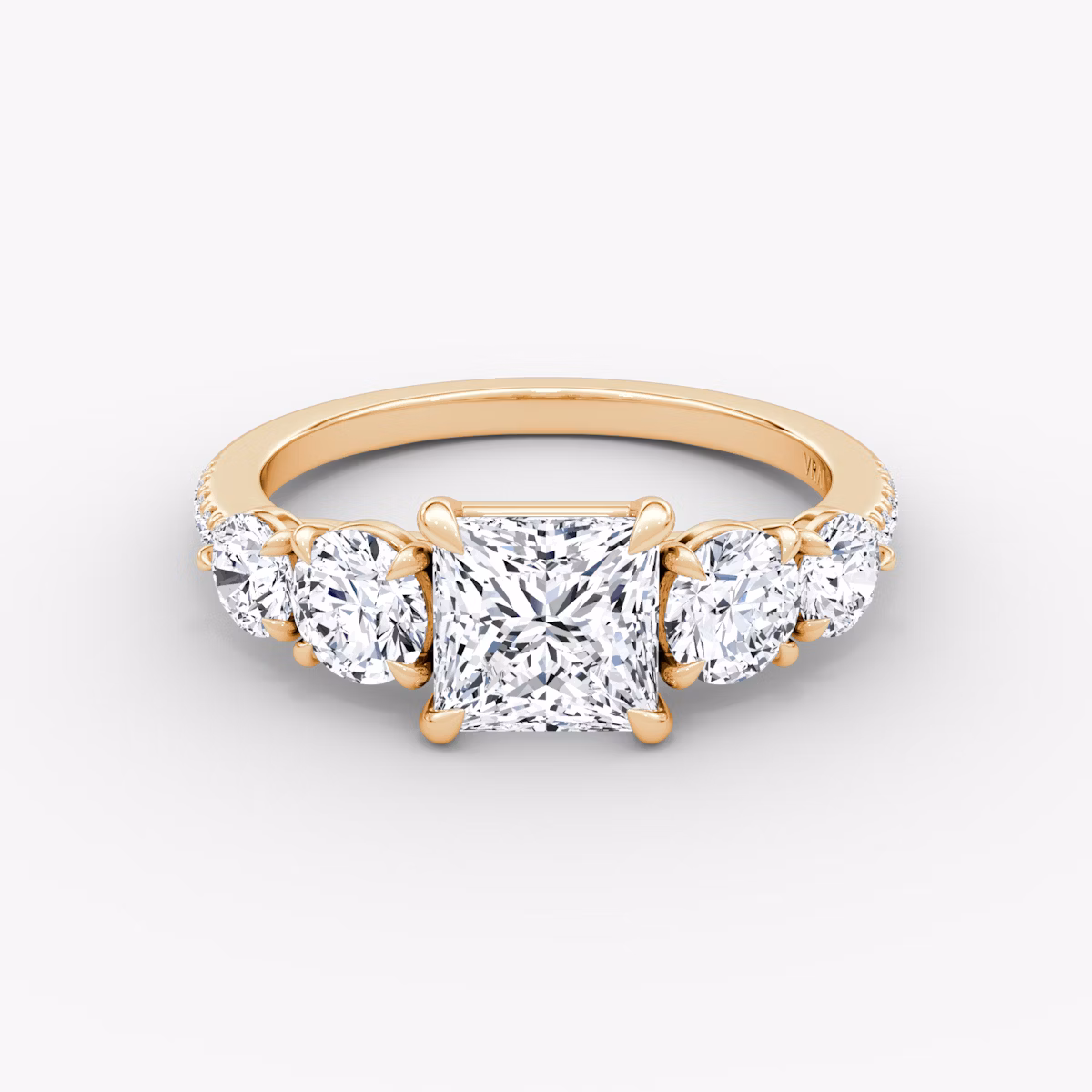 The Signature Five Stone | Princess | 14k | Rose Gold | bandAccent: Pavé | diamondOrientation: vertical | caratWeight: other