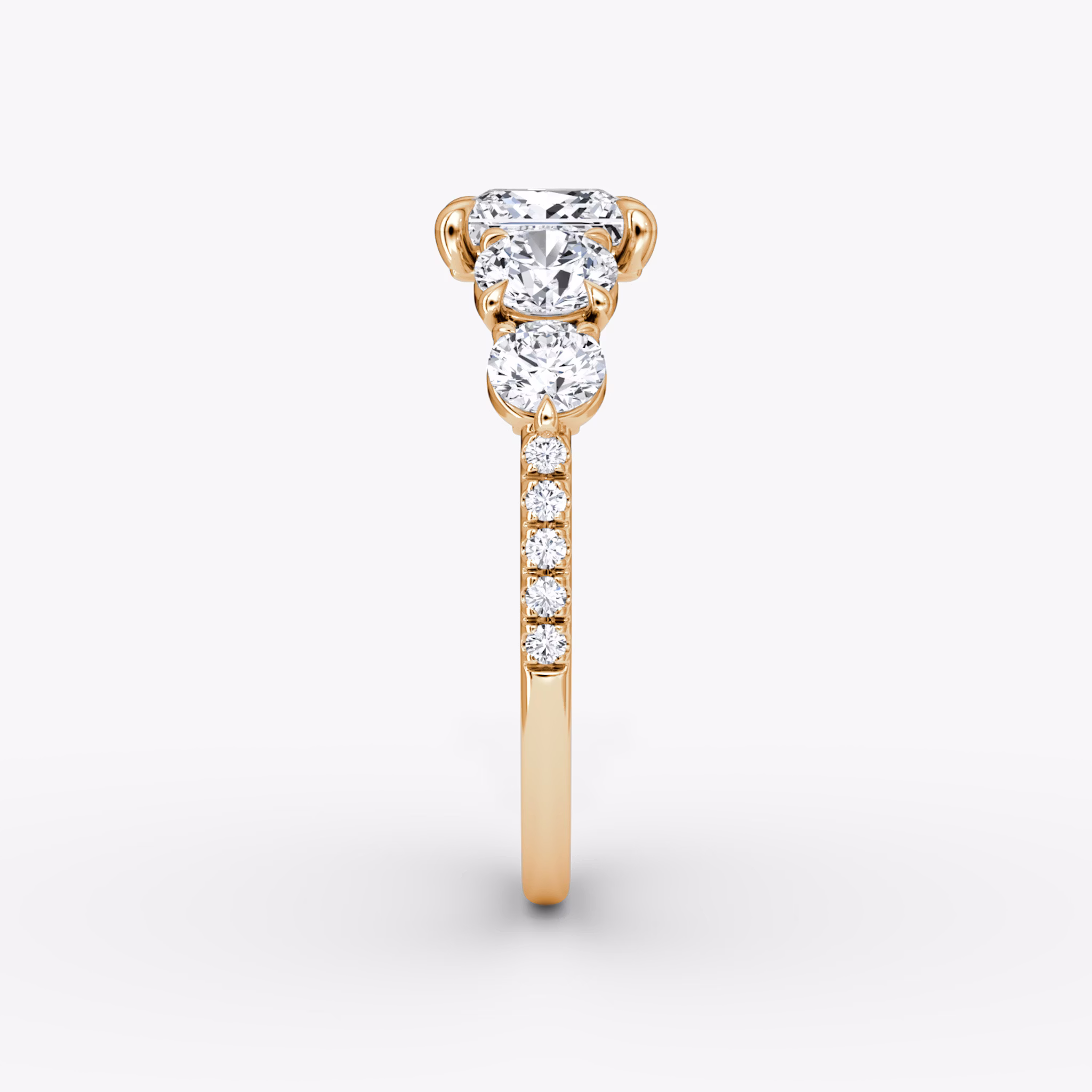 The Signature Five Stone | Princess | 14k | Rose Gold | bandAccent: Pavé | diamondOrientation: vertical | caratWeight: other