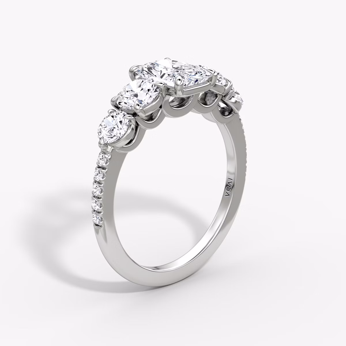 The Signature Five Stone | Radiant | Platinum | bandAccent: Pavé | diamondOrientation: vertical | caratWeight: other