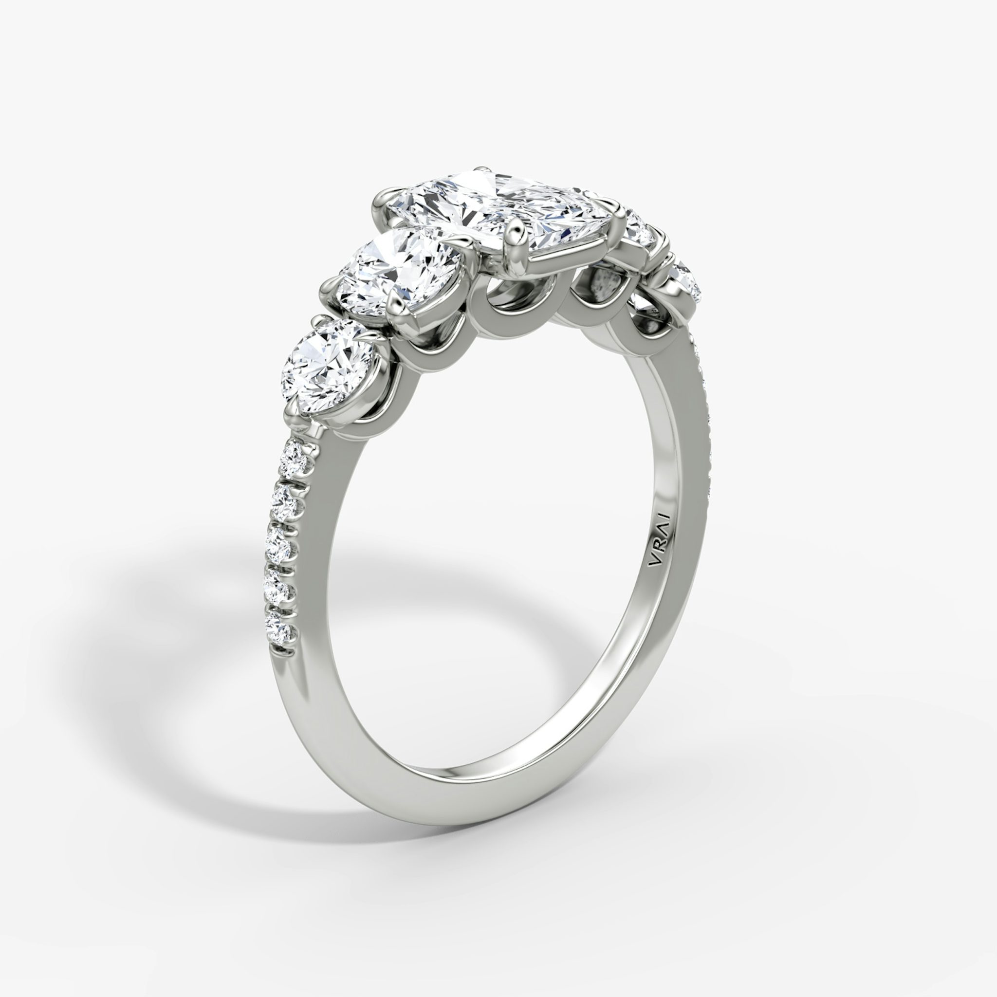 The Signature Five Stone | Radiant | 18k | White Gold | bandAccent: Pavé | diamondOrientation: vertical | caratWeight: other