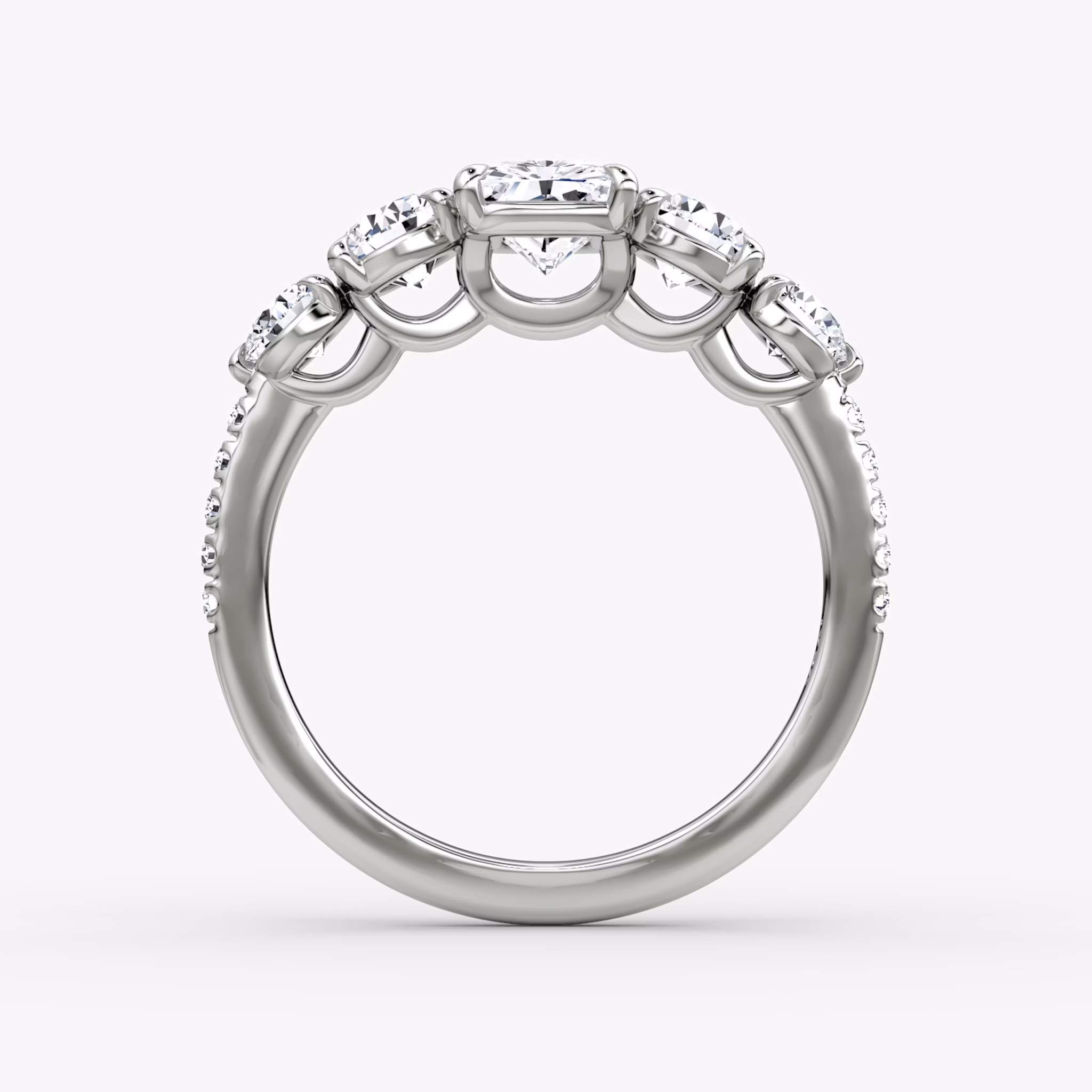 The Signature Five Stone | Radiant | 18k | White Gold | bandAccent: Pavé | diamondOrientation: vertical | caratWeight: other