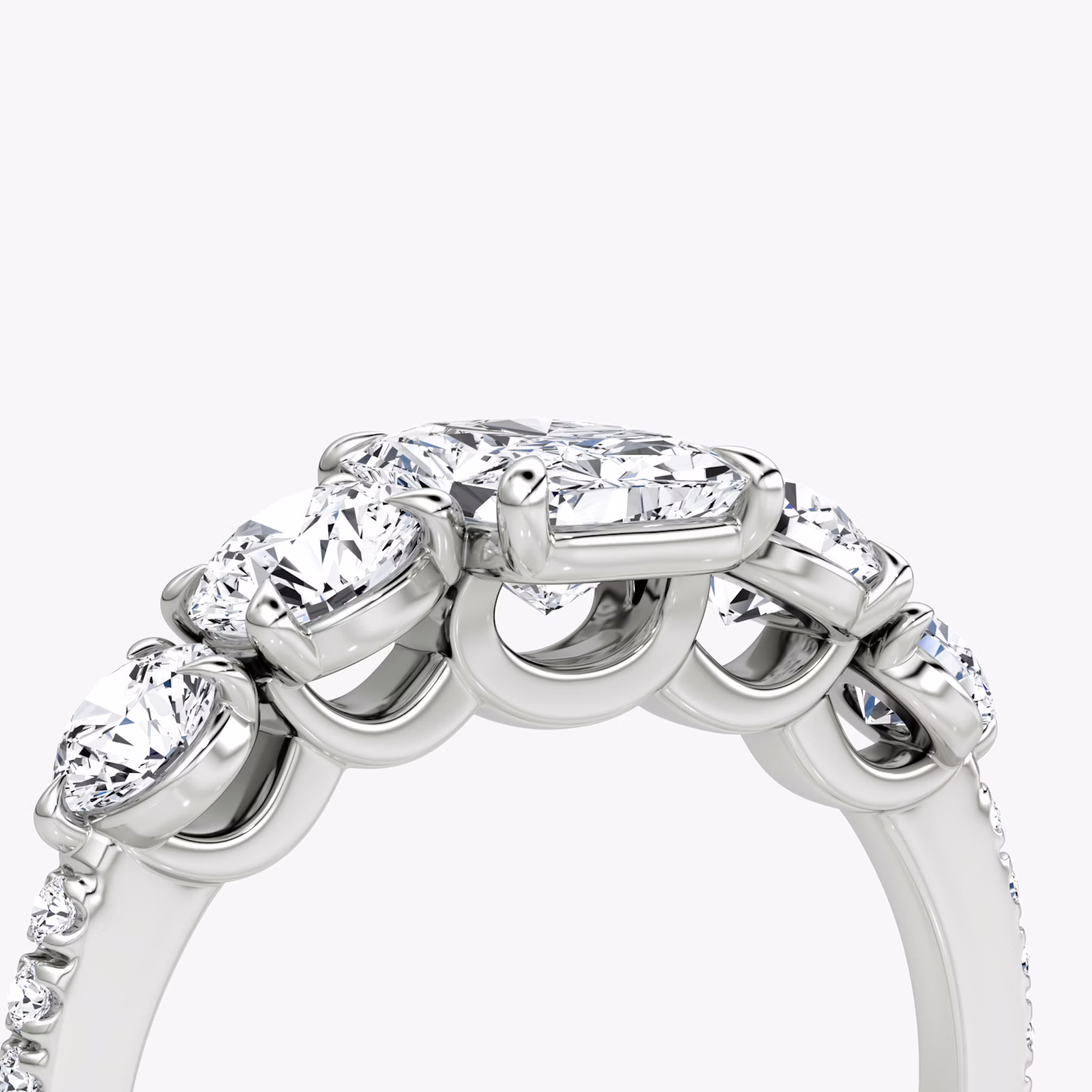 The Signature Five Stone | Radiant | 18k | White Gold | bandAccent: Pavé | diamondOrientation: vertical | caratWeight: other