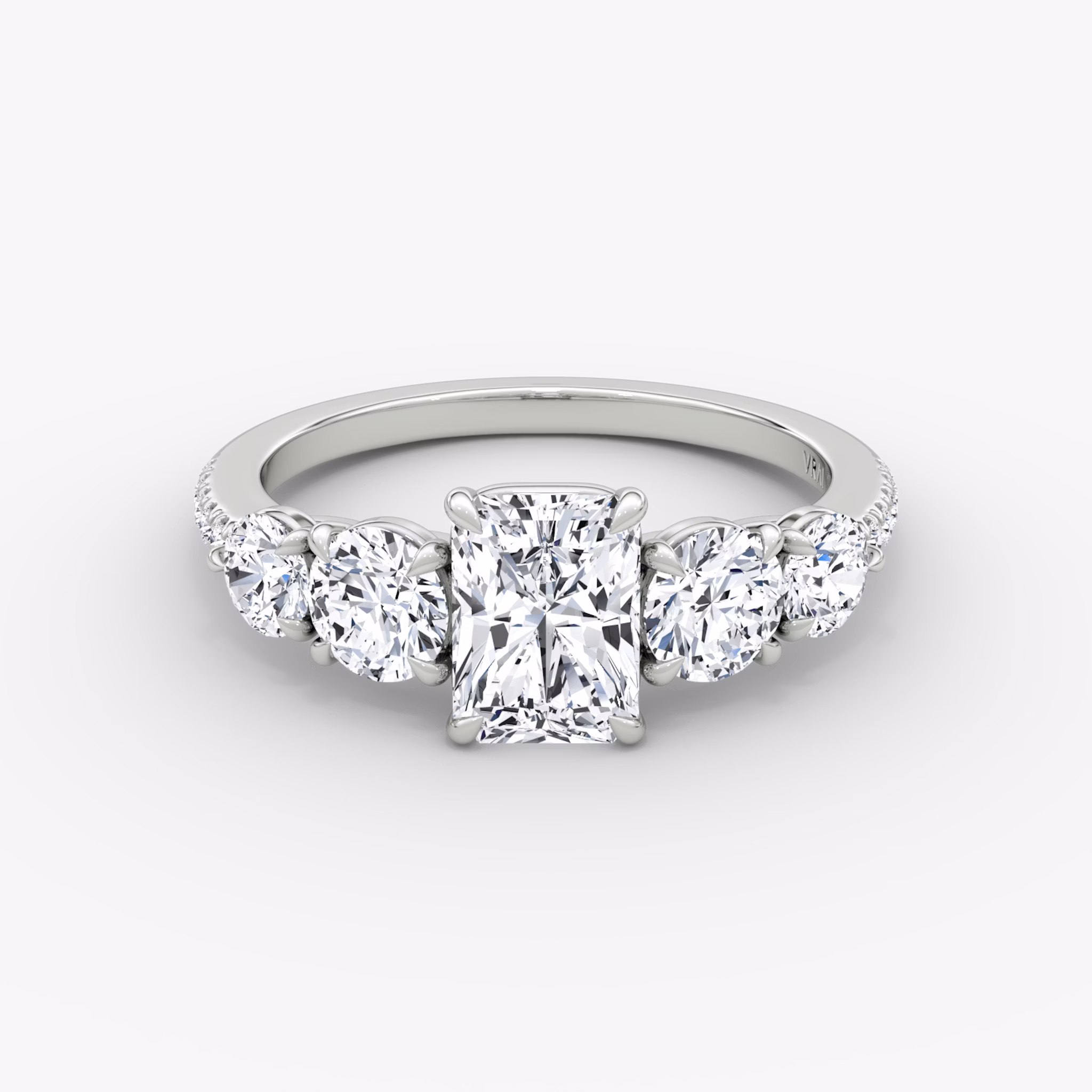 The Signature Five Stone | Radiant | 18k | White Gold | bandAccent: Pavé | diamondOrientation: vertical | caratWeight: other