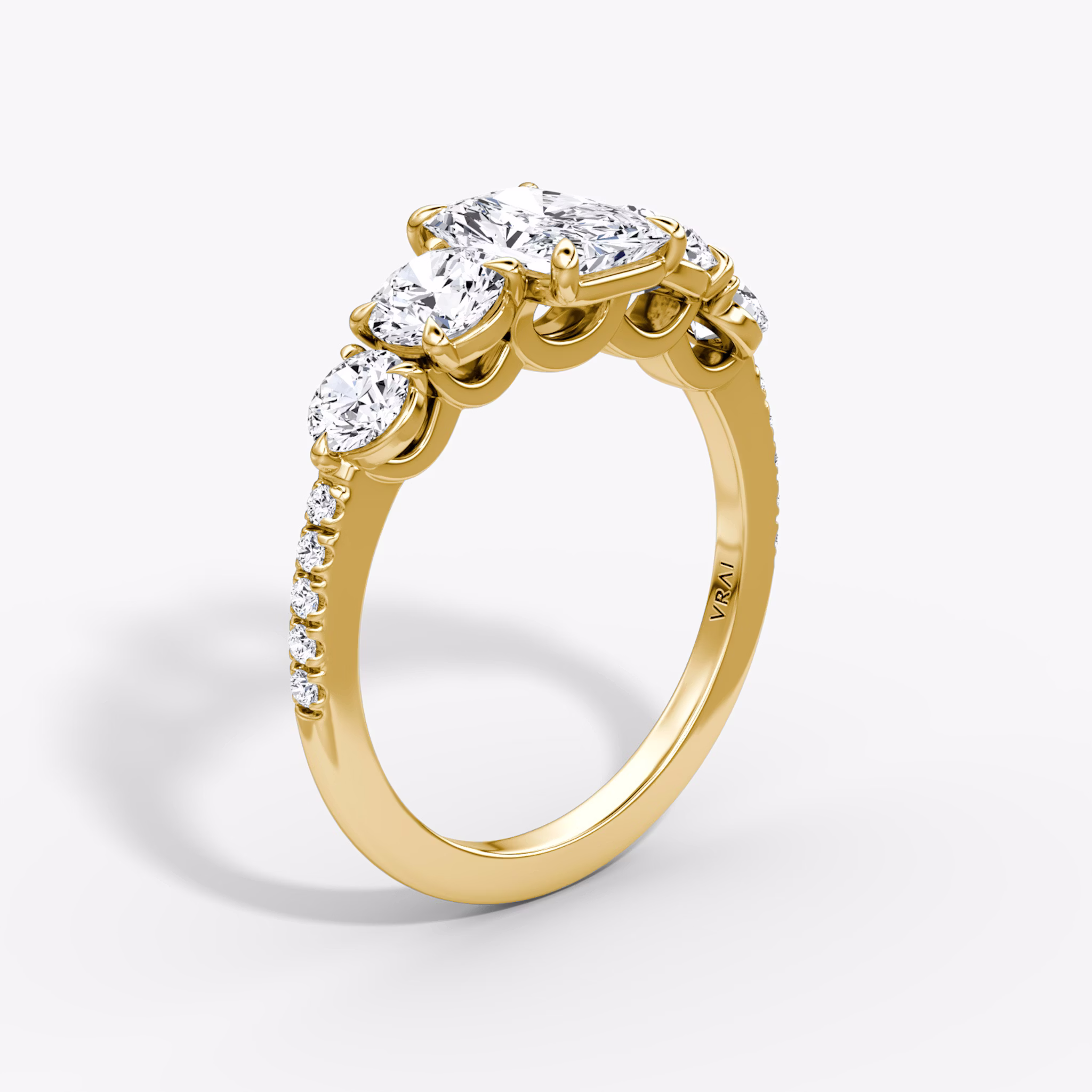 The Signature Five Stone | Radiant | 18k | Yellow Gold | bandAccent: Pavé | diamondOrientation: vertical | caratWeight: other