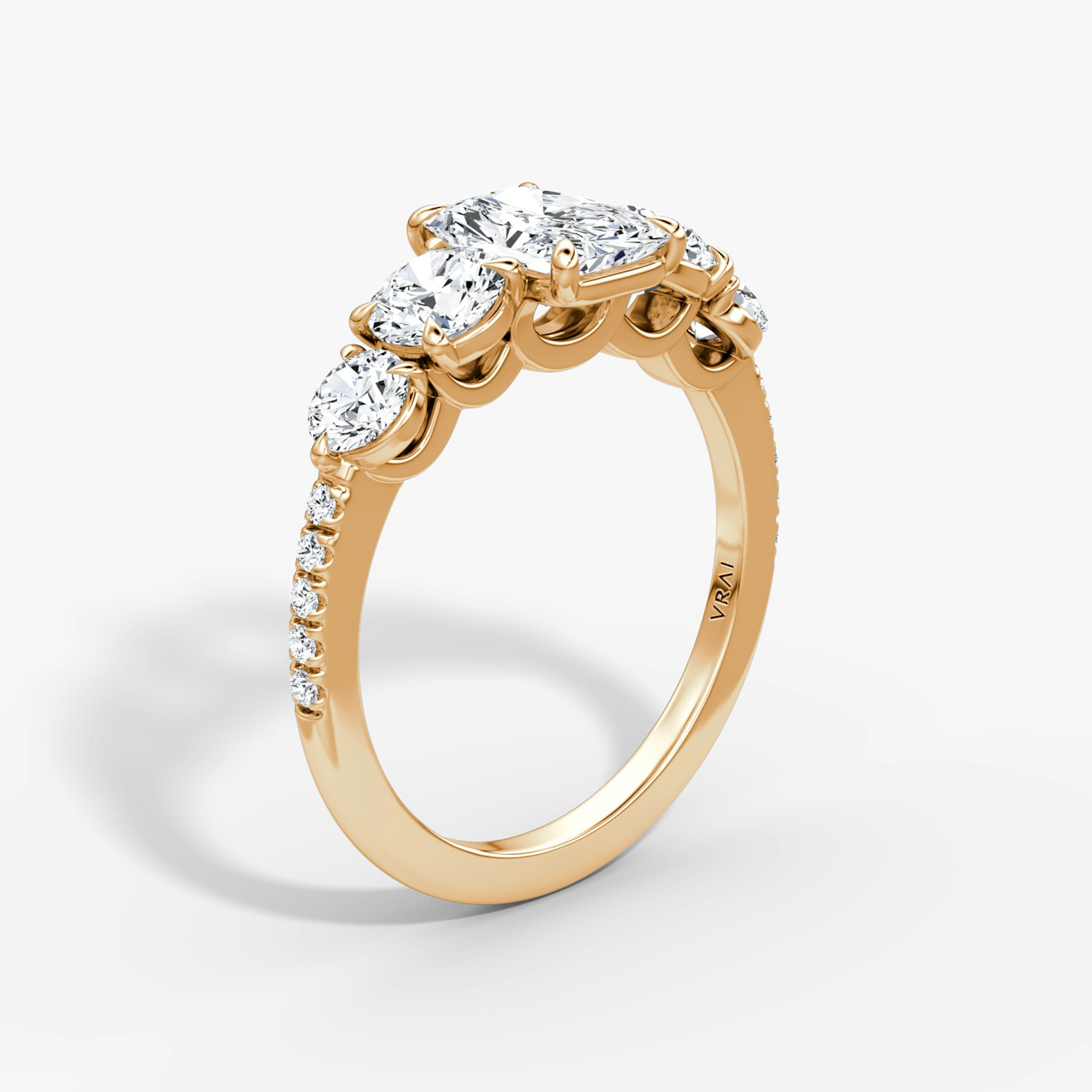 The Signature Five Stone | Radiant | 14k | Rose Gold | bandAccent: Pavé | diamondOrientation: vertical | caratWeight: other