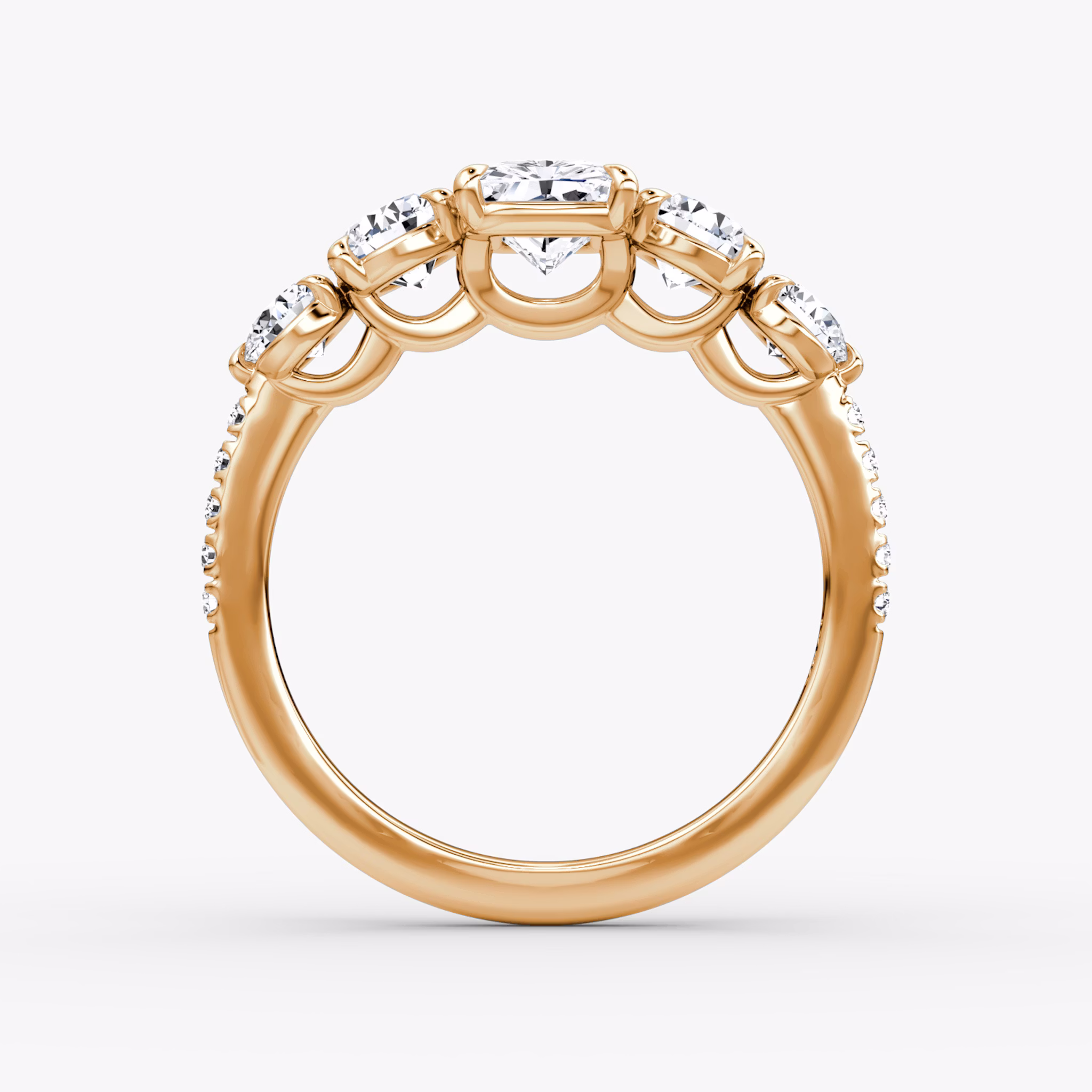 The Signature Five Stone | Radiant | 14k | Rose Gold | bandAccent: Pavé | diamondOrientation: vertical | caratWeight: other
