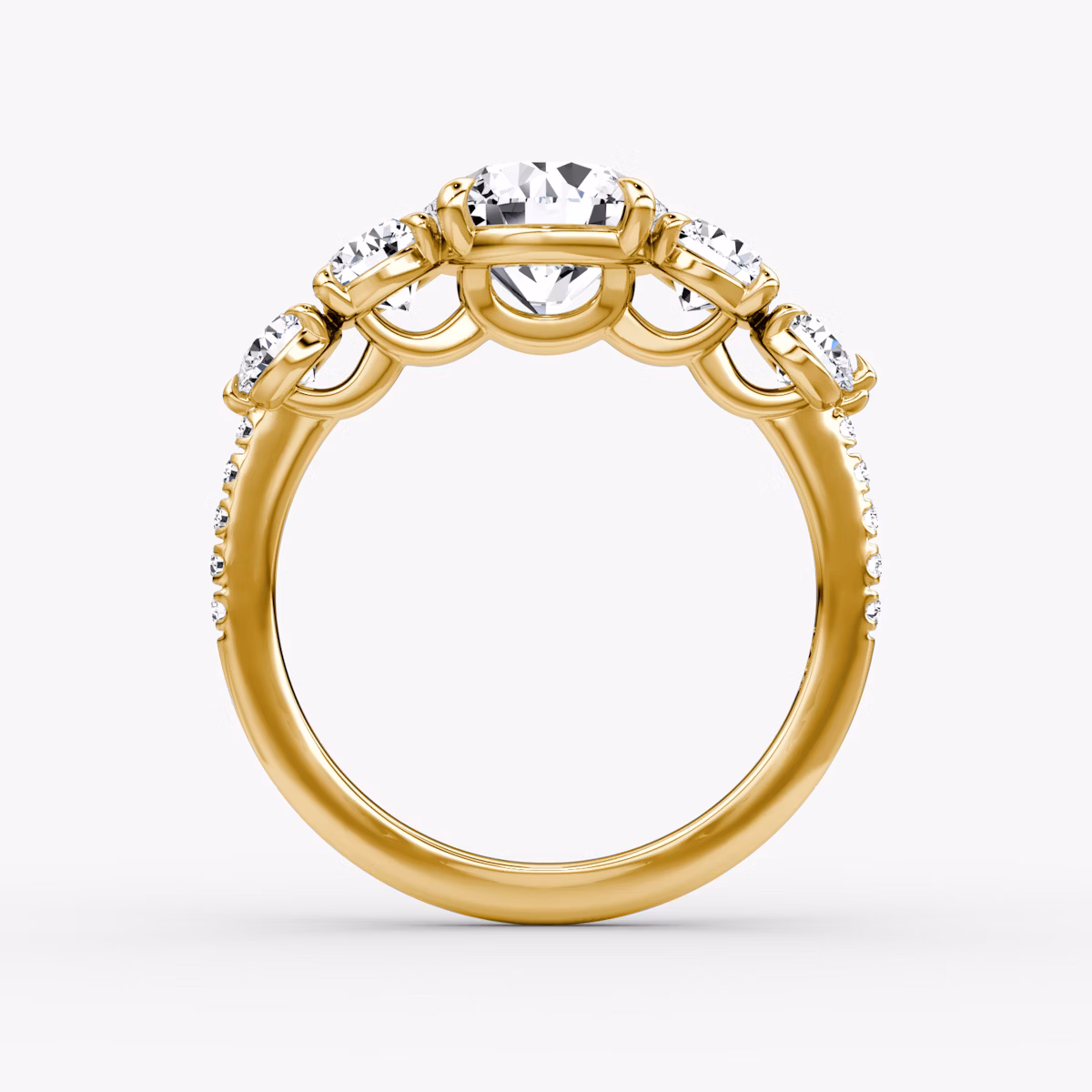 The Signature Five Stone | Round Brilliant | 18k | Yellow Gold | bandAccent: Pavé | caratWeight: 2.0ct | diamondOrientation: vertical