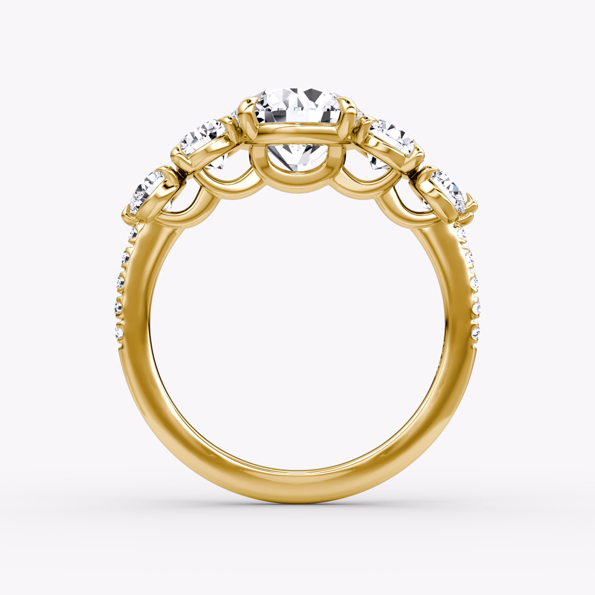 The Signature Five Stone | Round Brilliant | 18k | Yellow Gold | bandAccent: Pavé | caratWeight: other | diamondOrientation: vertical