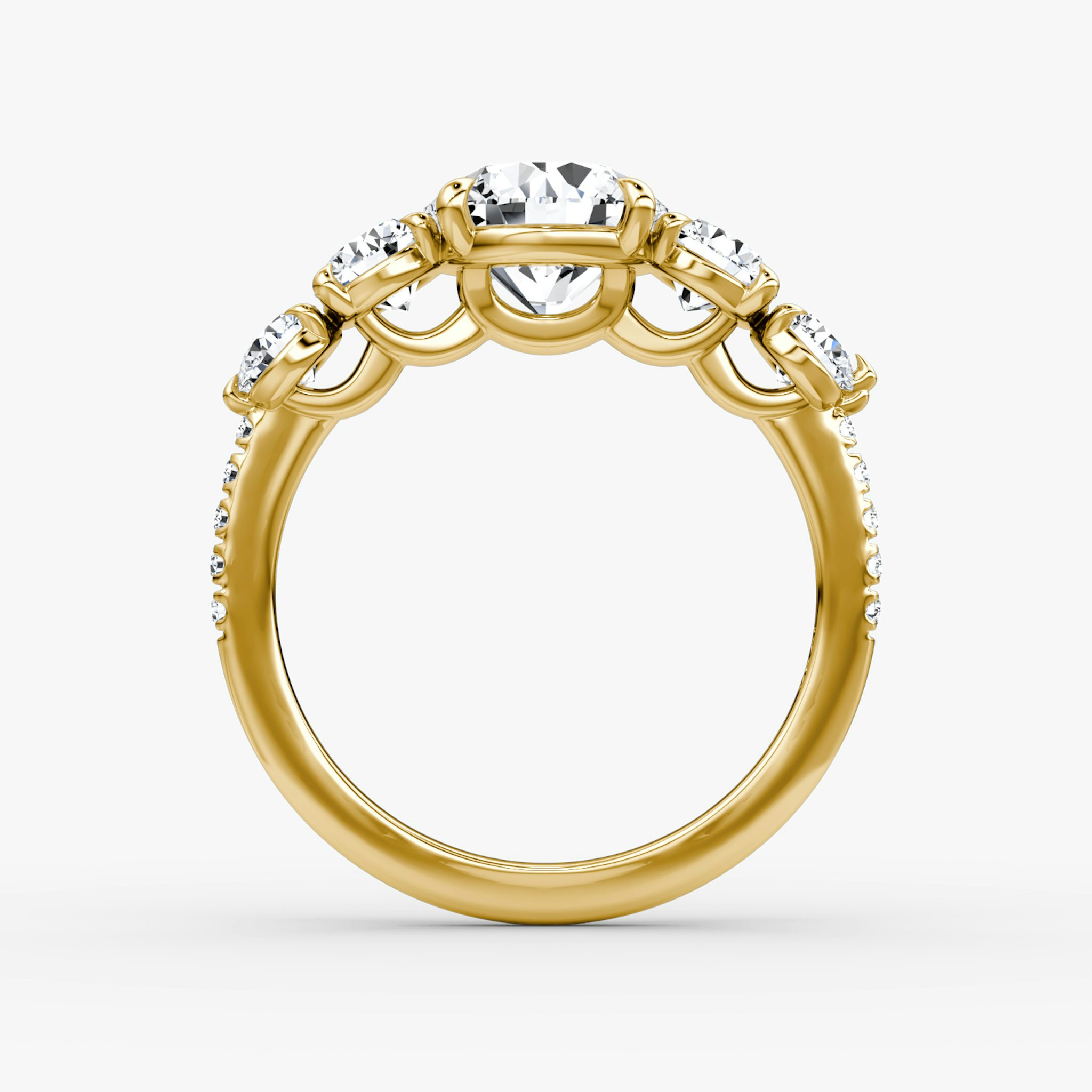 The Signature Five Stone | Round Brilliant | 18k | Yellow Gold | bandAccent: Pavé | caratWeight: other | diamondOrientation: vertical