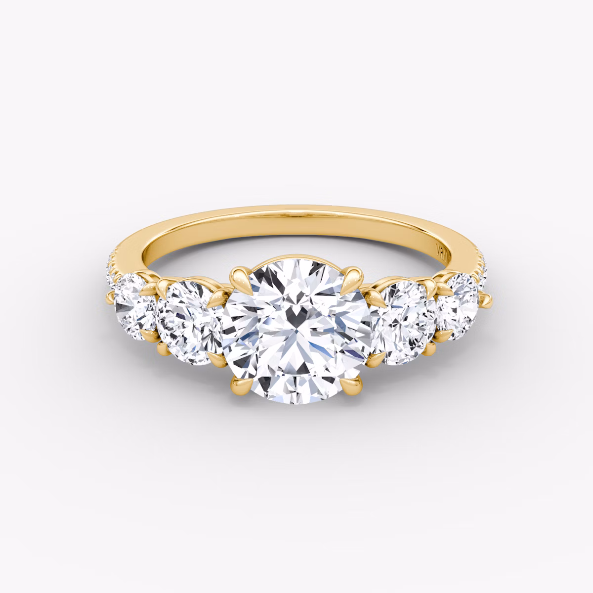 The Signature Five Stone | Round Brilliant | 18k | Yellow Gold | bandAccent: Pavé | caratWeight: 2.0ct | diamondOrientation: vertical