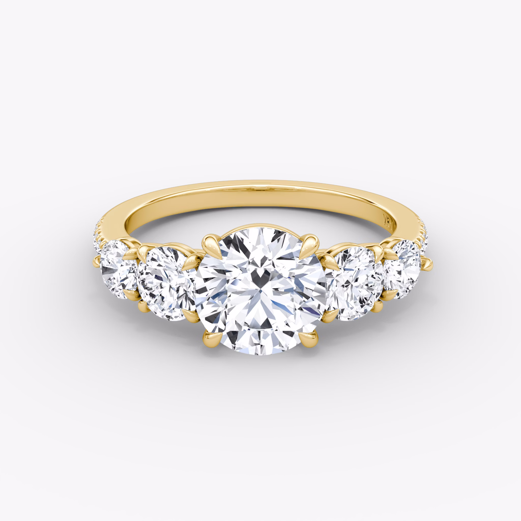 The Signature Five Stone | Round Brilliant | 18k | Yellow Gold | bandAccent: Pavé | caratWeight: other | diamondOrientation: vertical