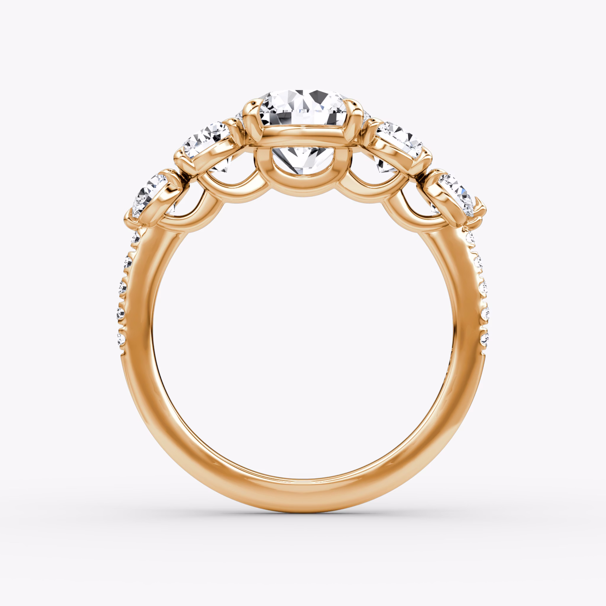 The Signature Five Stone | Round Brilliant | 14k | Rose Gold | bandAccent: Pavé | caratWeight: other | diamondOrientation: vertical