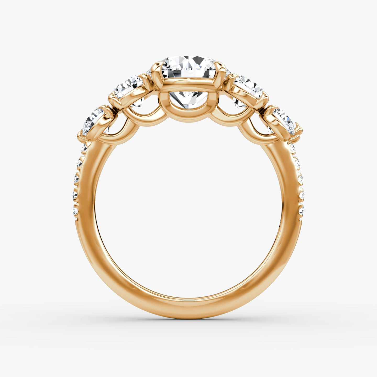 The Signature Five Stone | Round Brilliant | 14k | Rose Gold | bandAccent: Pavé | caratWeight: 1.0ct | diamondOrientation: vertical