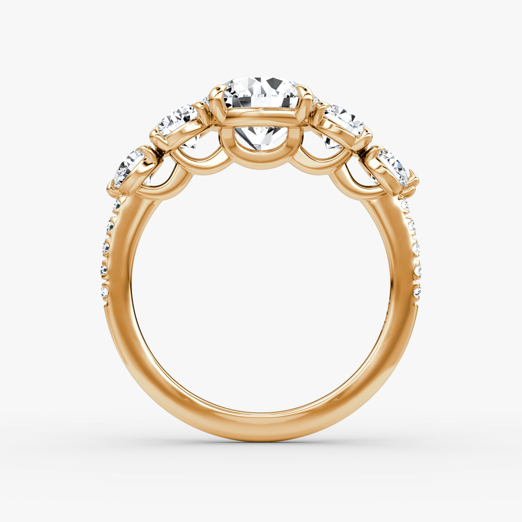 The Signature Five Stone | Round Brilliant | 14k | Rose Gold | bandAccent: Pavé | caratWeight: other | diamondOrientation: vertical