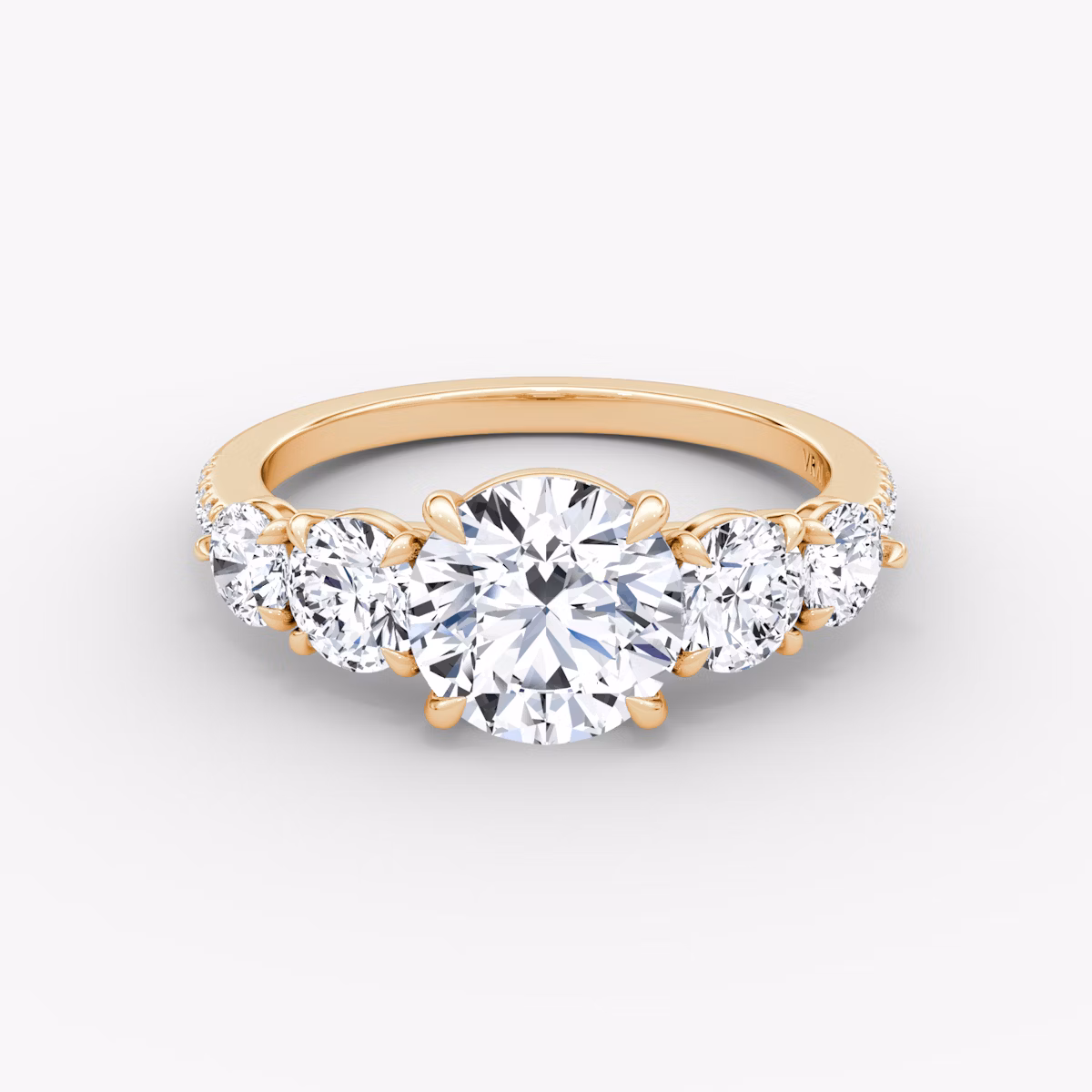 The Signature Five Stone | Round Brilliant | 14k | Rose Gold | bandAccent: Pavé | caratWeight: 1.5ct | diamondOrientation: vertical