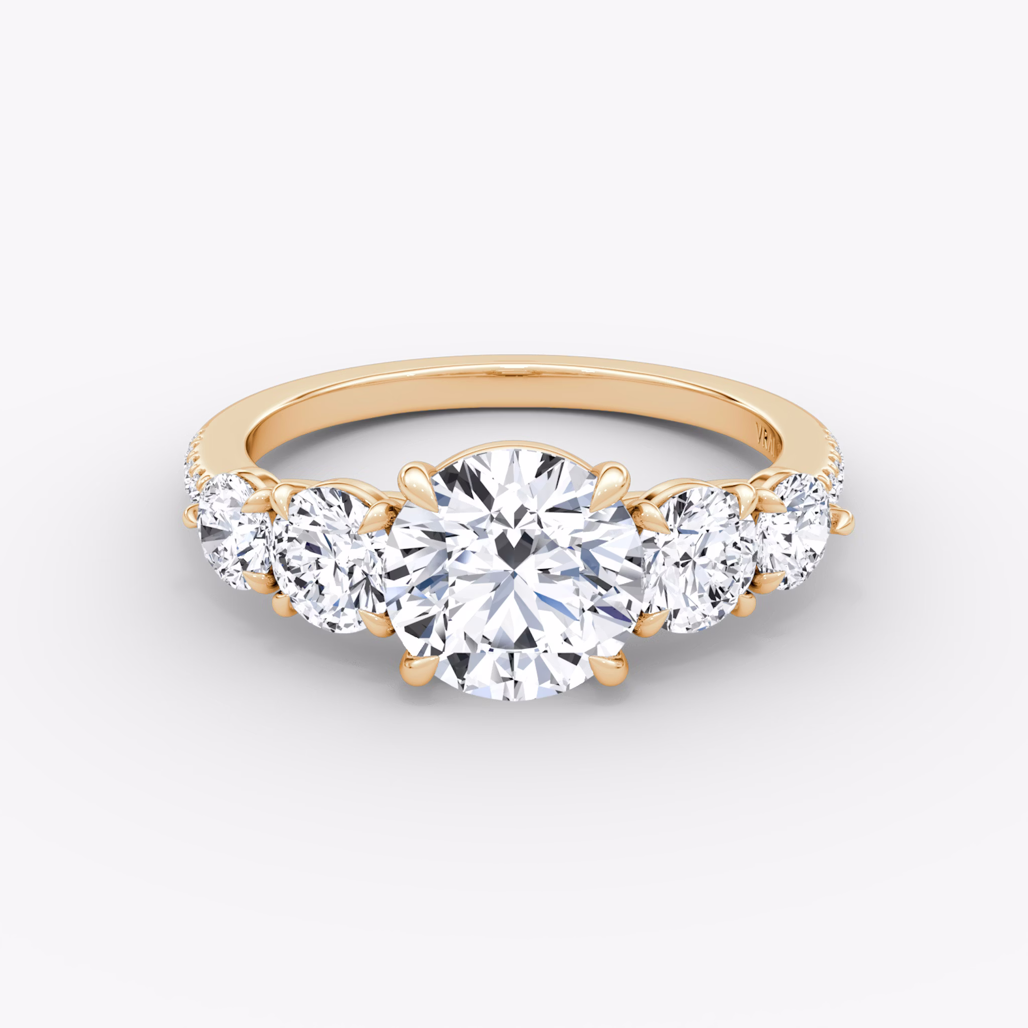 The Signature Five Stone | Round Brilliant | 14k | Rose Gold | bandAccent: Pavé | caratWeight: other | diamondOrientation: vertical