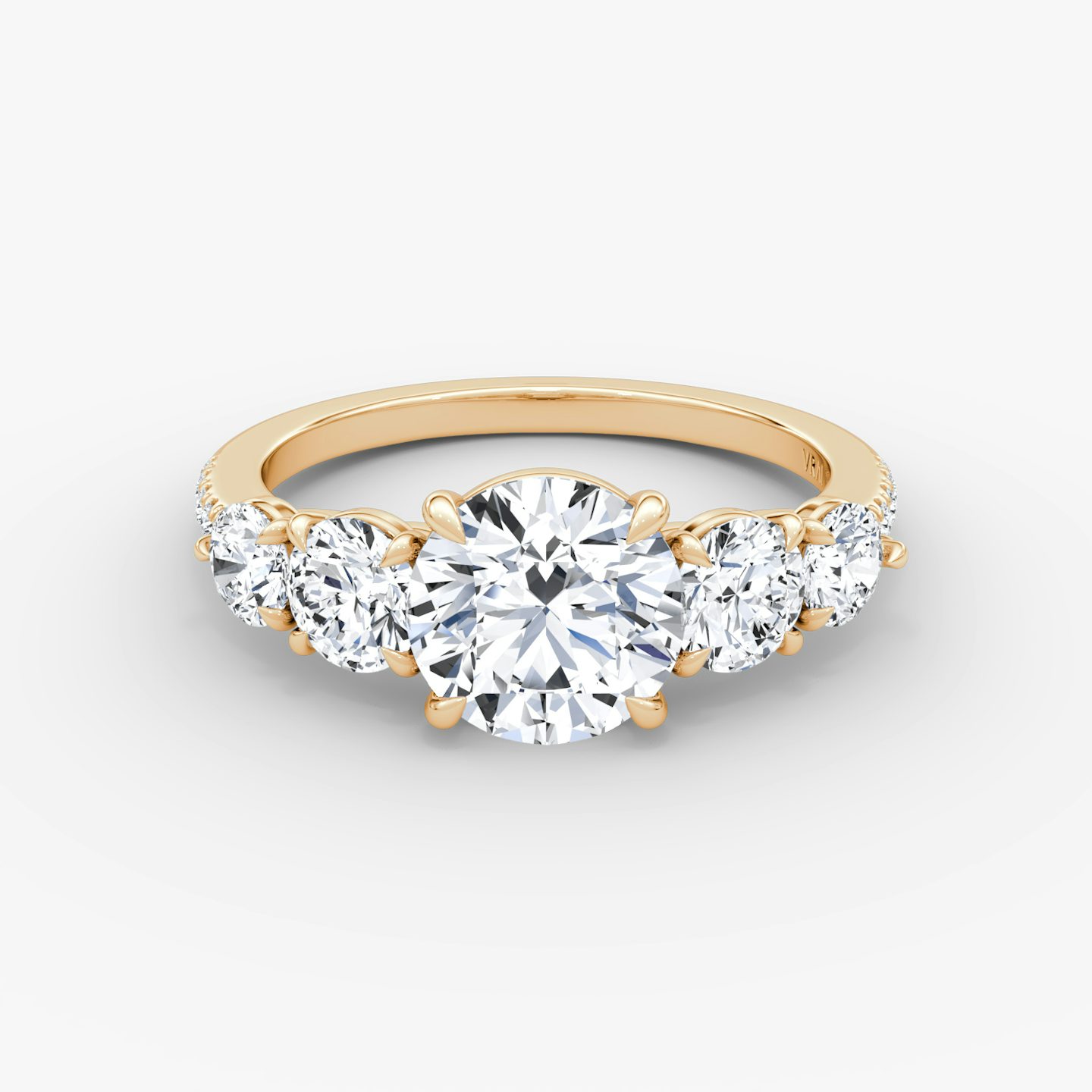 The Signature Five Stone | Round Brilliant | 14k | Rose Gold | bandAccent: Pavé | caratWeight: 1.0ct | diamondOrientation: vertical
