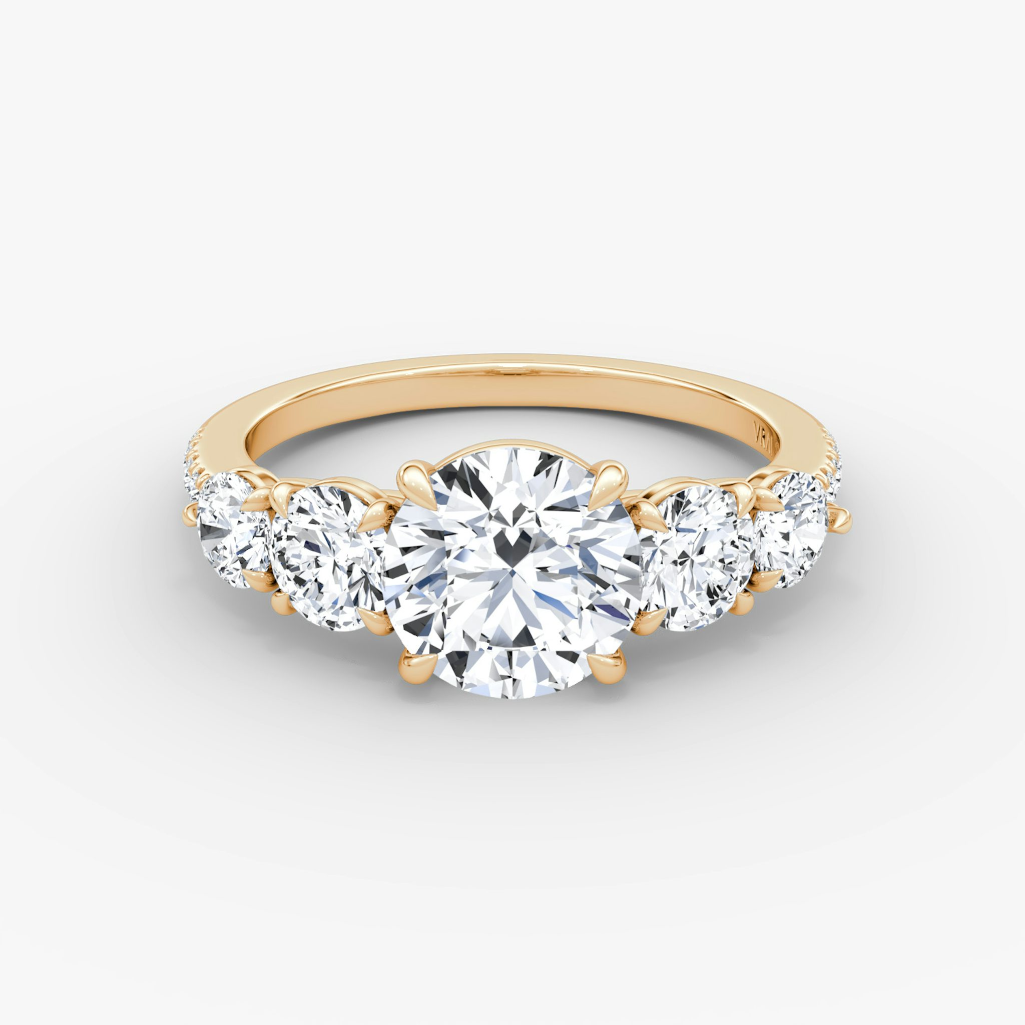 The Signature Five Stone | Round Brilliant | 14k | Rose Gold | bandAccent: Pavé | caratWeight: other | diamondOrientation: vertical