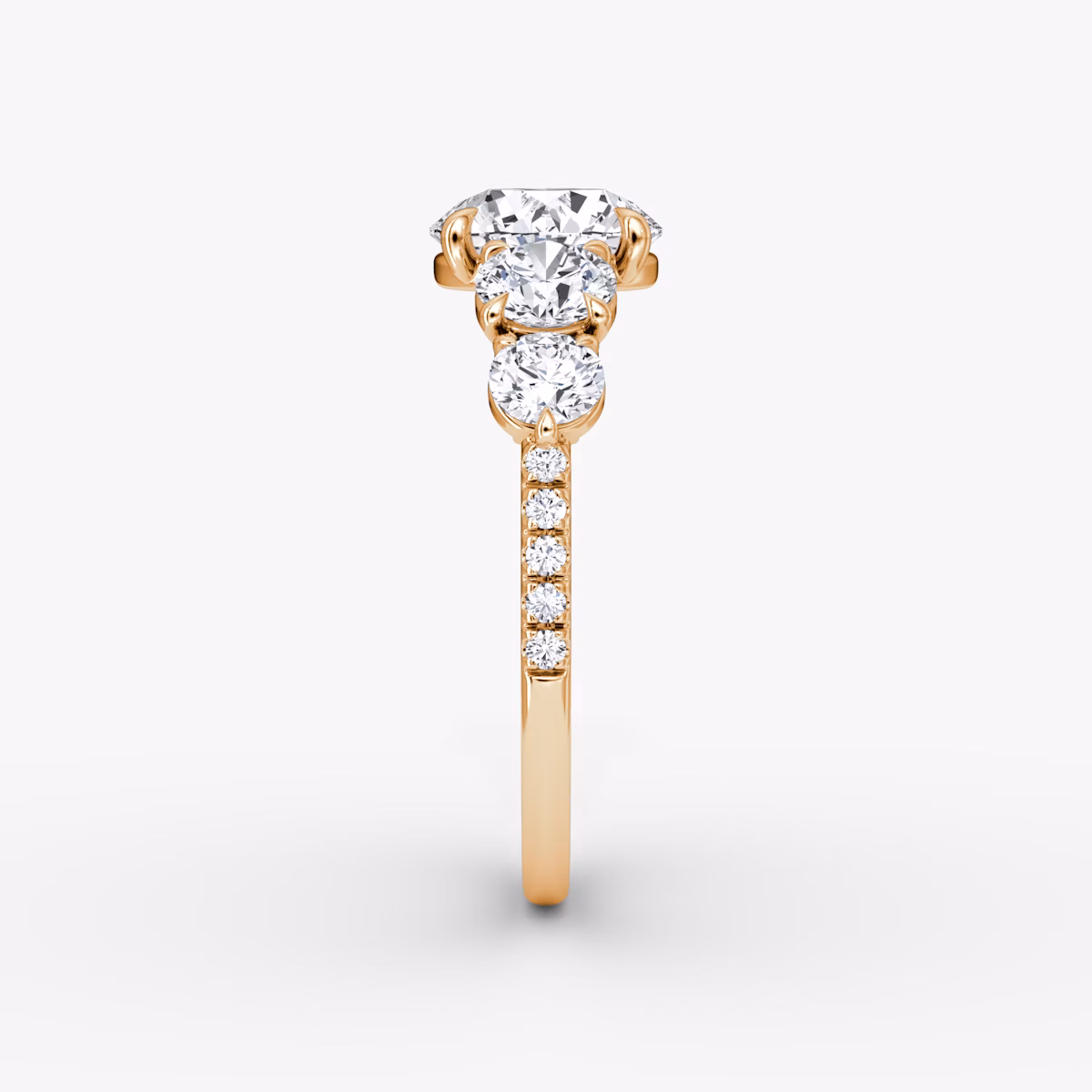 The Signature Five Stone | Round Brilliant | 14k | Rose Gold | bandAccent: Pavé | caratWeight: 1.5ct | diamondOrientation: vertical
