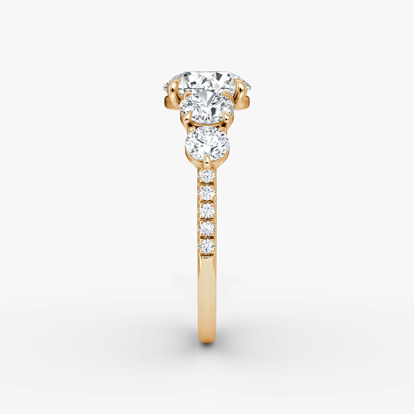 The Signature Five Stone | Round Brilliant | 14k | Rose Gold | bandAccent: Pavé | caratWeight: 1.0ct | diamondOrientation: vertical