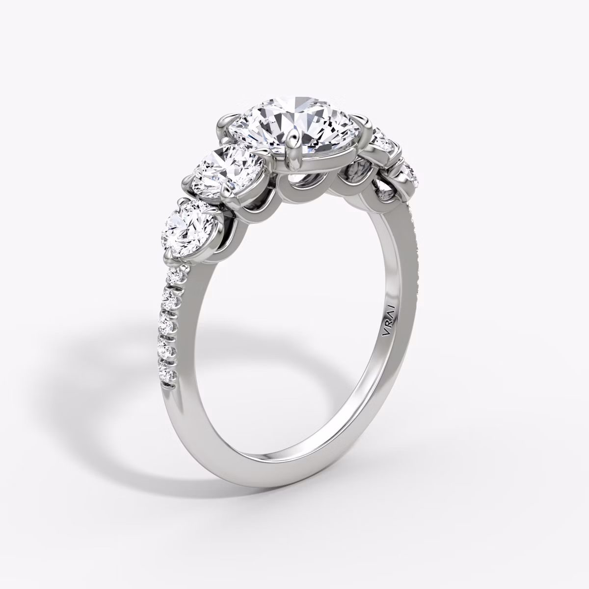 The Signature Five Stone | Round Brilliant | Platinum | bandAccent: Pavé | caratWeight: other | diamondOrientation: vertical