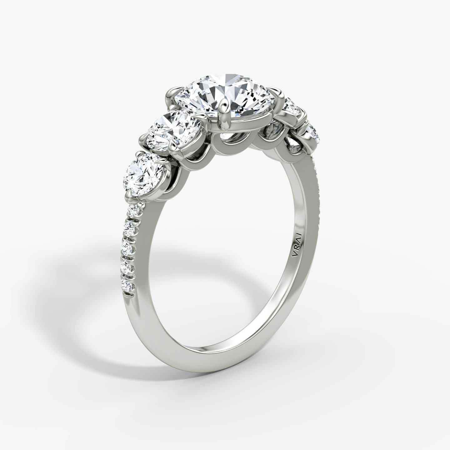 The Signature Five Stone | Round Brilliant | Platinum | bandAccent: Pavé | caratWeight: 1.0ct | diamondOrientation: vertical