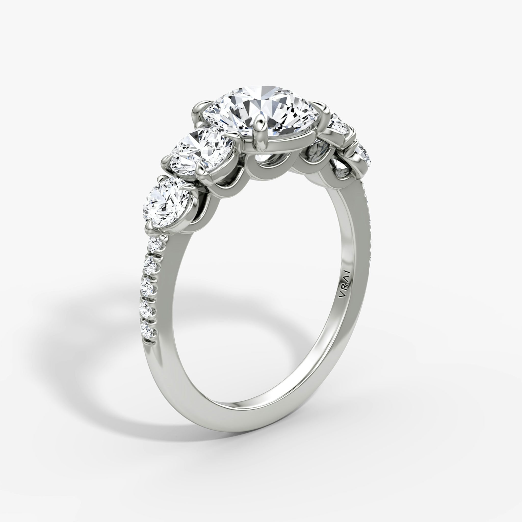The Signature Five Stone | Round Brilliant | 18k | White Gold | bandAccent: Pavé | caratWeight: other | diamondOrientation: vertical
