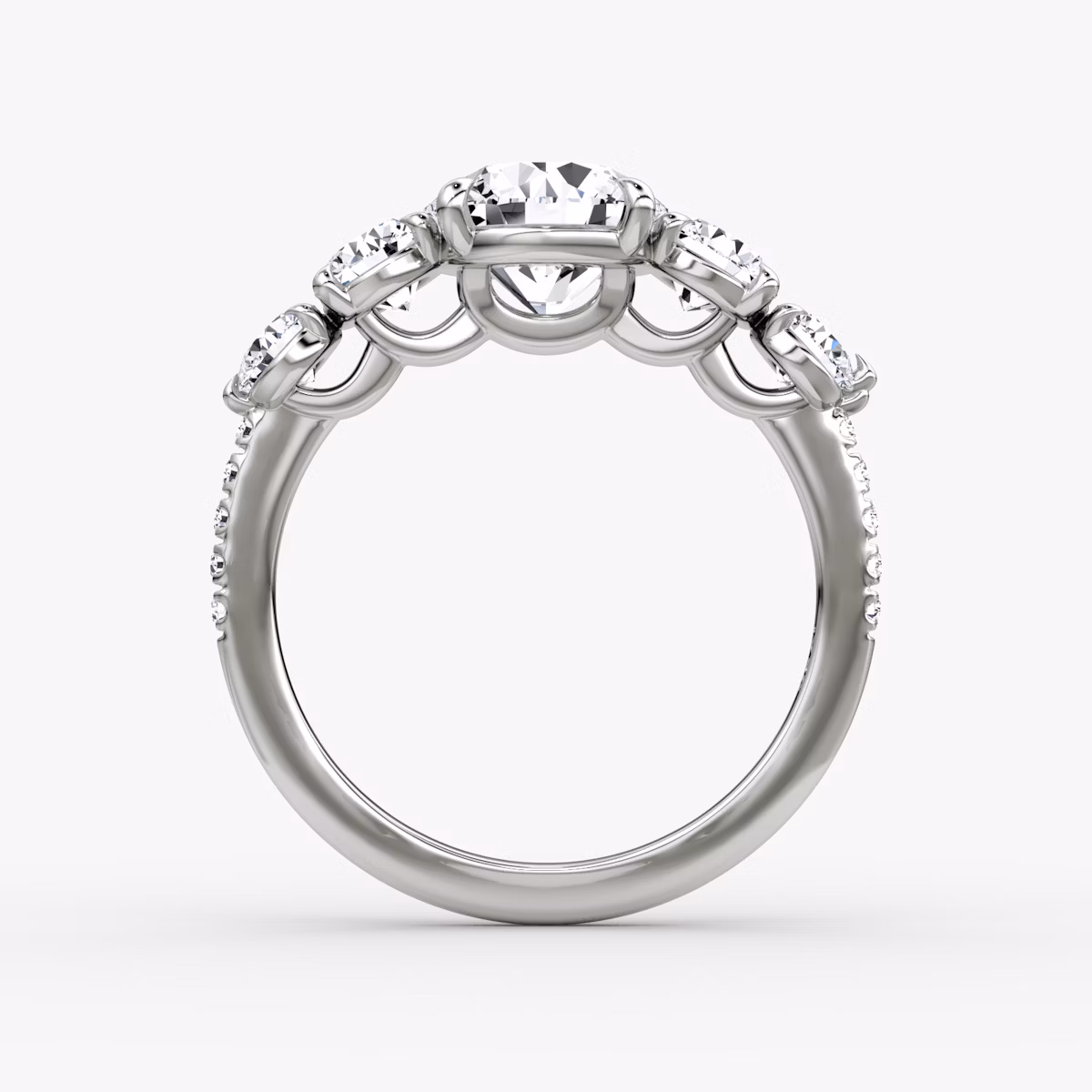 The Signature Five Stone | Round Brilliant | Platinum | bandAccent: Pavé | caratWeight: other | diamondOrientation: vertical