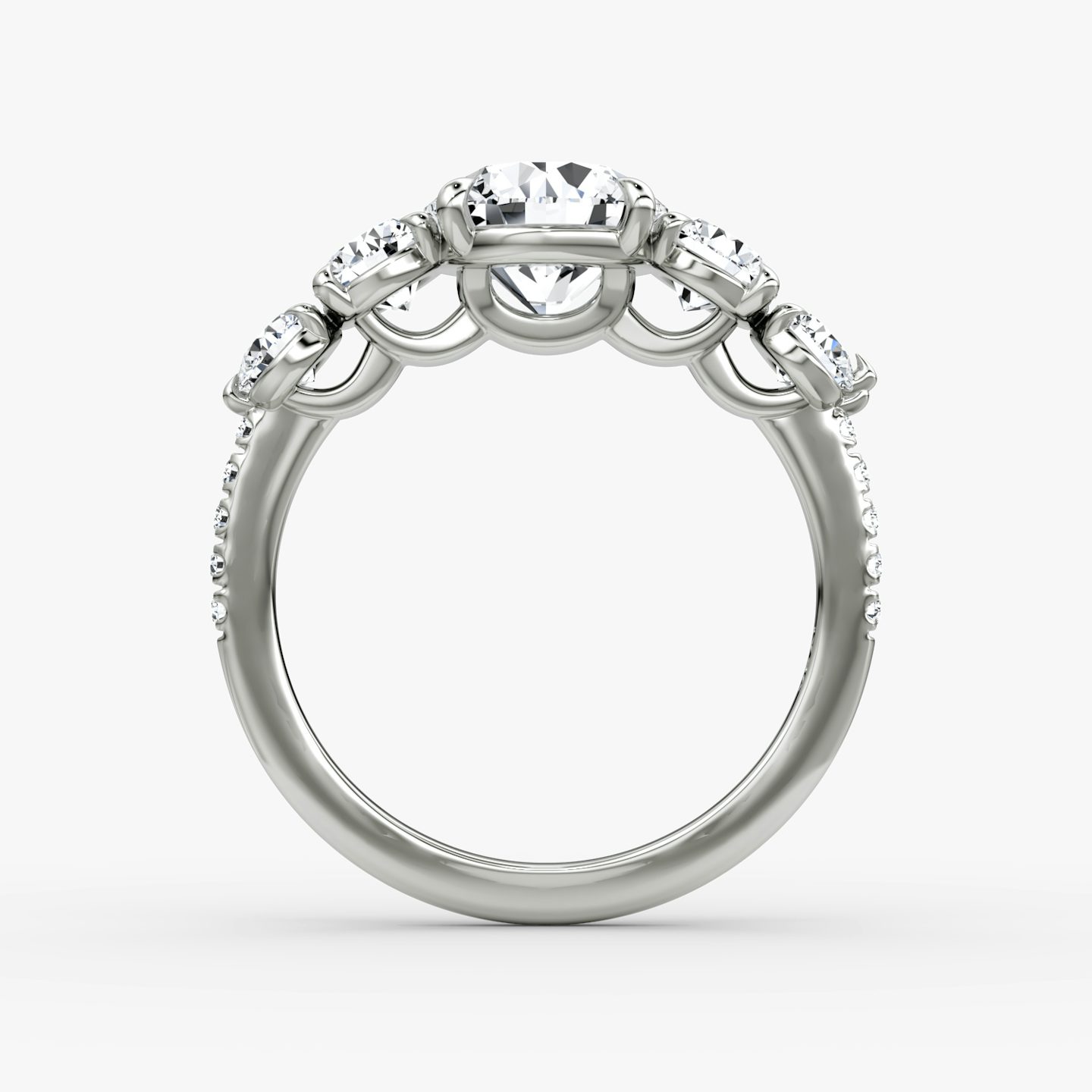 The Signature Five Stone | Round Brilliant | Platinum | bandAccent: Pavé | caratWeight: 1.0ct | diamondOrientation: vertical