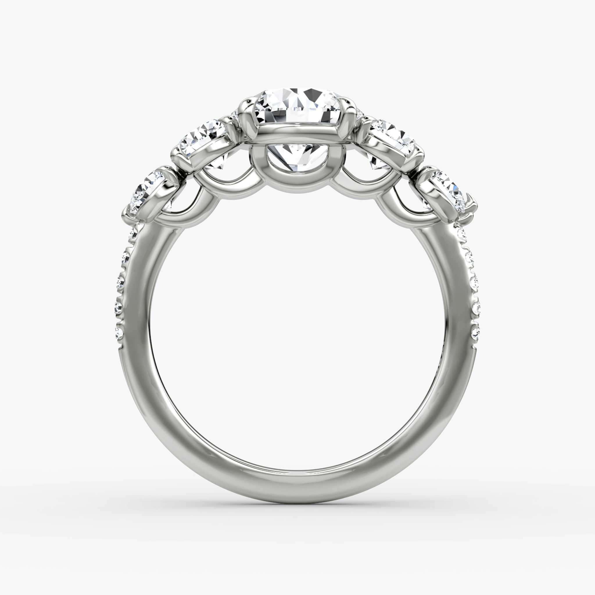 The Signature Five Stone | Round Brilliant | 18k | White Gold | bandAccent: Pavé | caratWeight: other | diamondOrientation: vertical