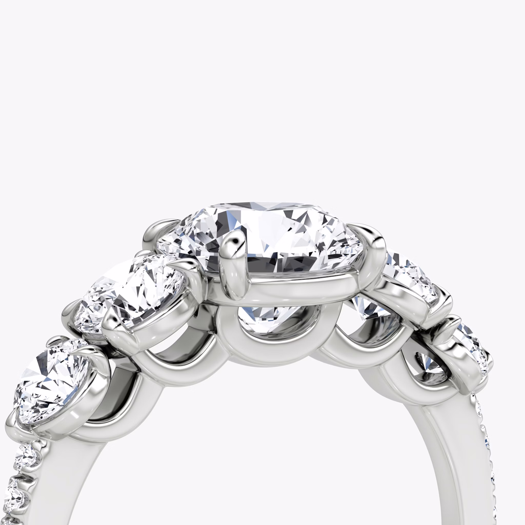 The Signature Five Stone | Round Brilliant | 18k | White Gold | bandAccent: Pavé | caratWeight: other | diamondOrientation: vertical