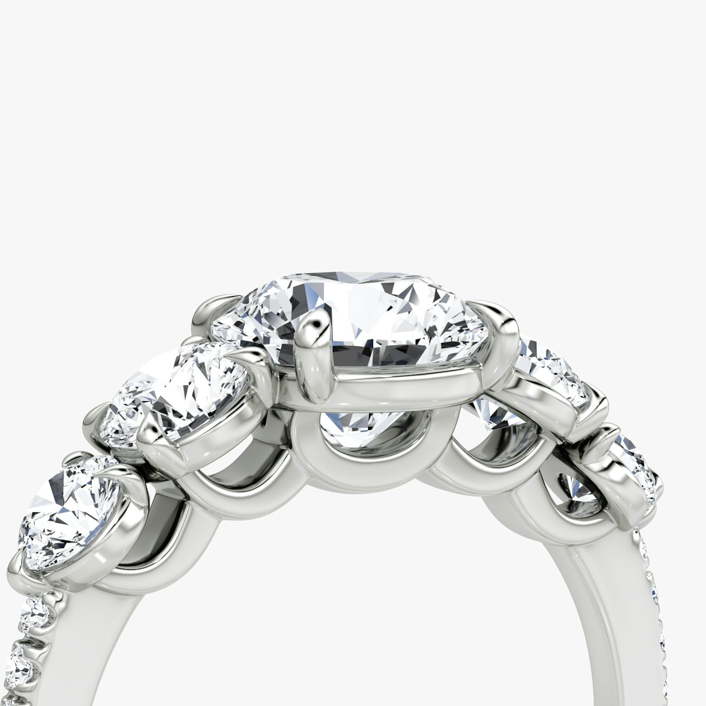The Signature Five Stone | Round Brilliant | Platinum | bandAccent: Pavé | caratWeight: 1.0ct | diamondOrientation: vertical