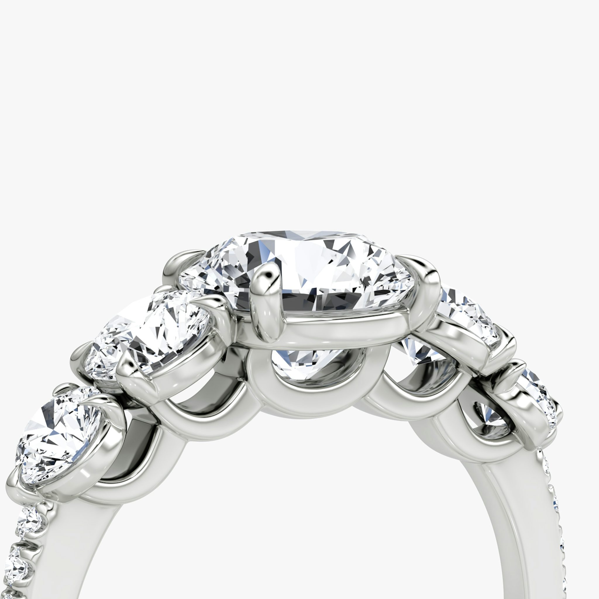 The Signature Five Stone | Round Brilliant | 18k | White Gold | bandAccent: Pavé | caratWeight: other | diamondOrientation: vertical