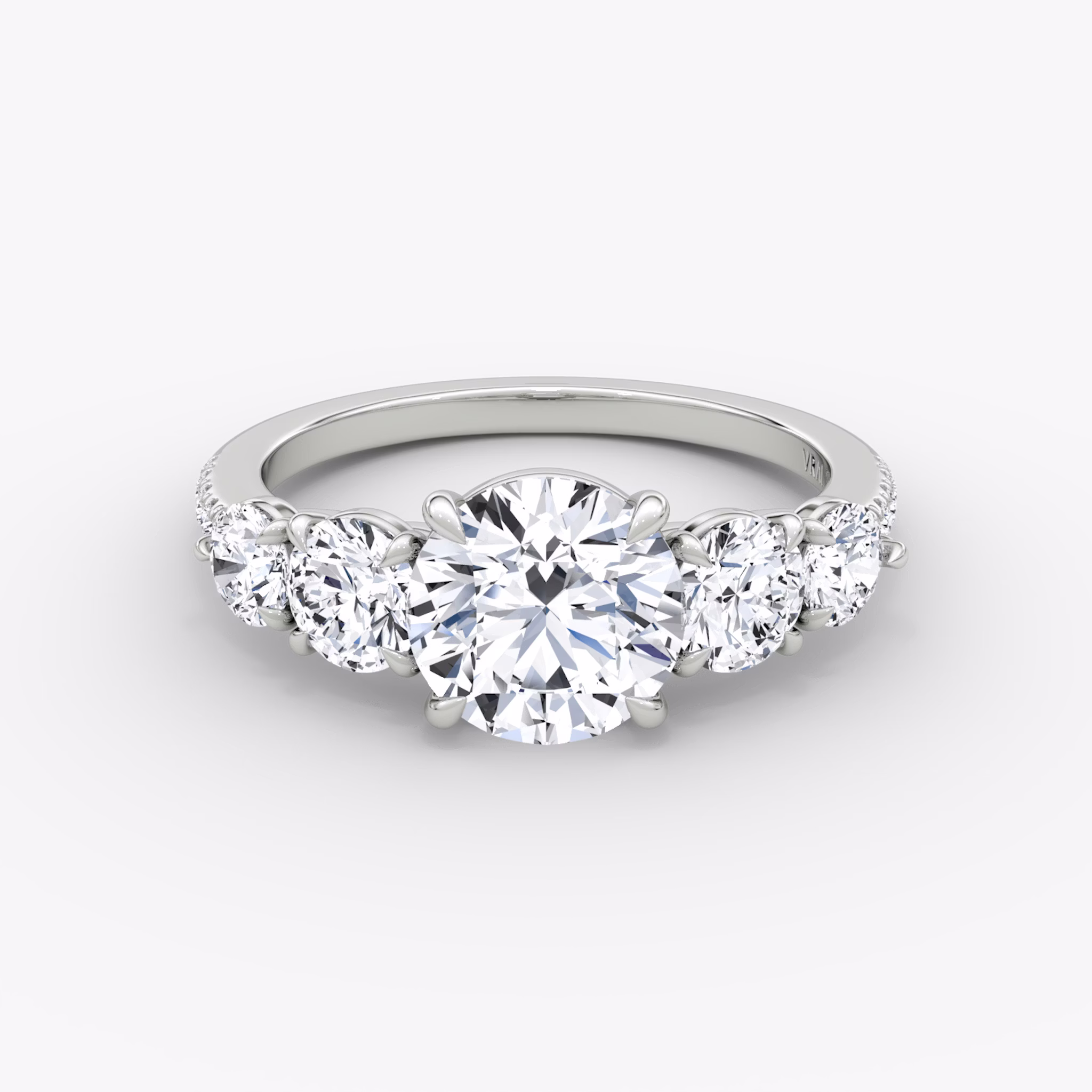 The Signature Five Stone | Round Brilliant | 18k | White Gold | bandAccent: Pavé | caratWeight: other | diamondOrientation: vertical
